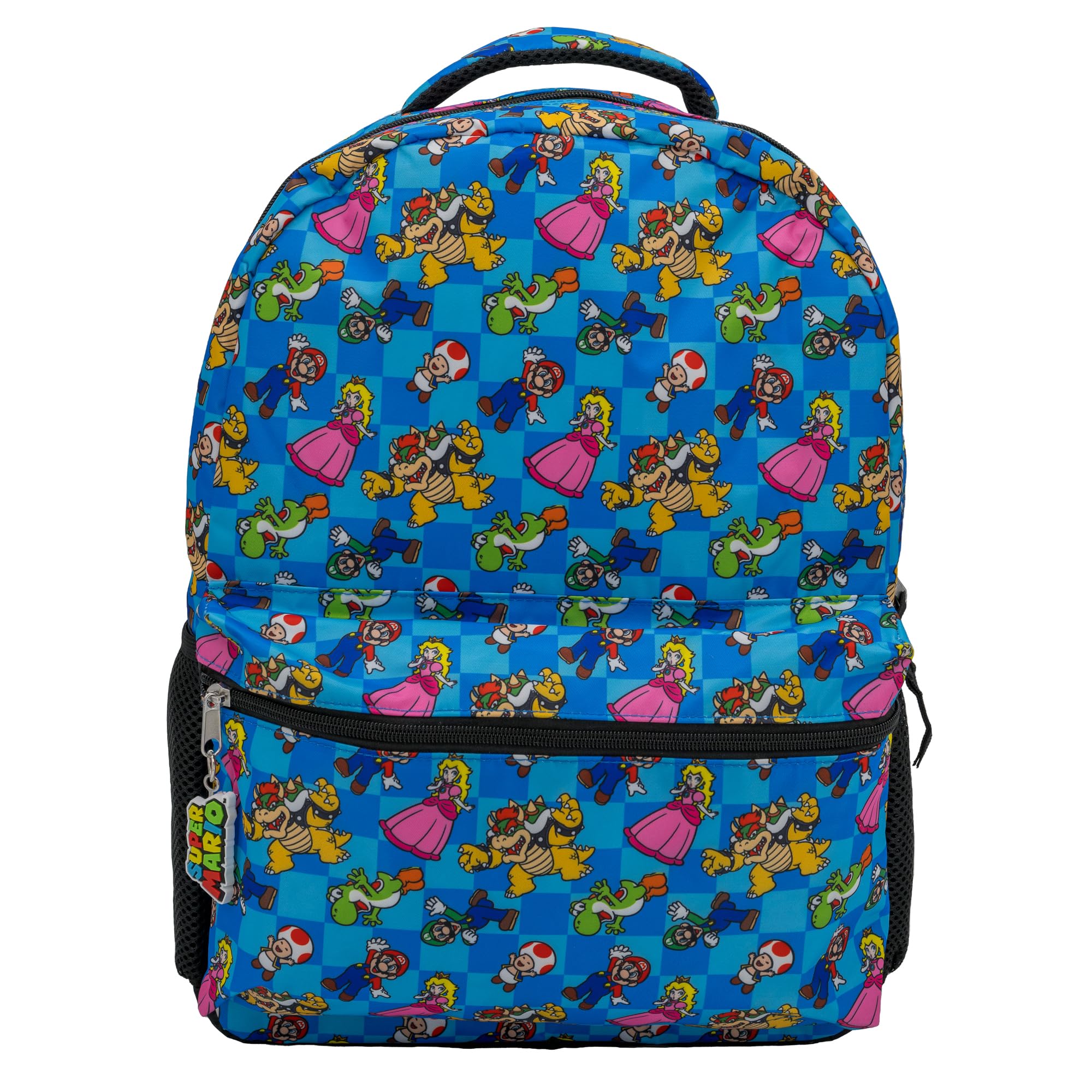 AI ACCESSORY INNOVATIONSSuper Mario Backpack for Boys Girls, School Bag  with Front Pocket, Allover Character Print Gaming Bookbag with Padded Back