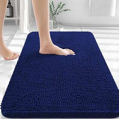 OLANLY Bathroom Rugs 36x24, Extra Soft Absorbent Chenille Bath Rugs, Rubber Backing Quick Dry, Machine Washable Bath Mats for Bathroom Floor, Tub and Shower, Home Decor Accessories, Black