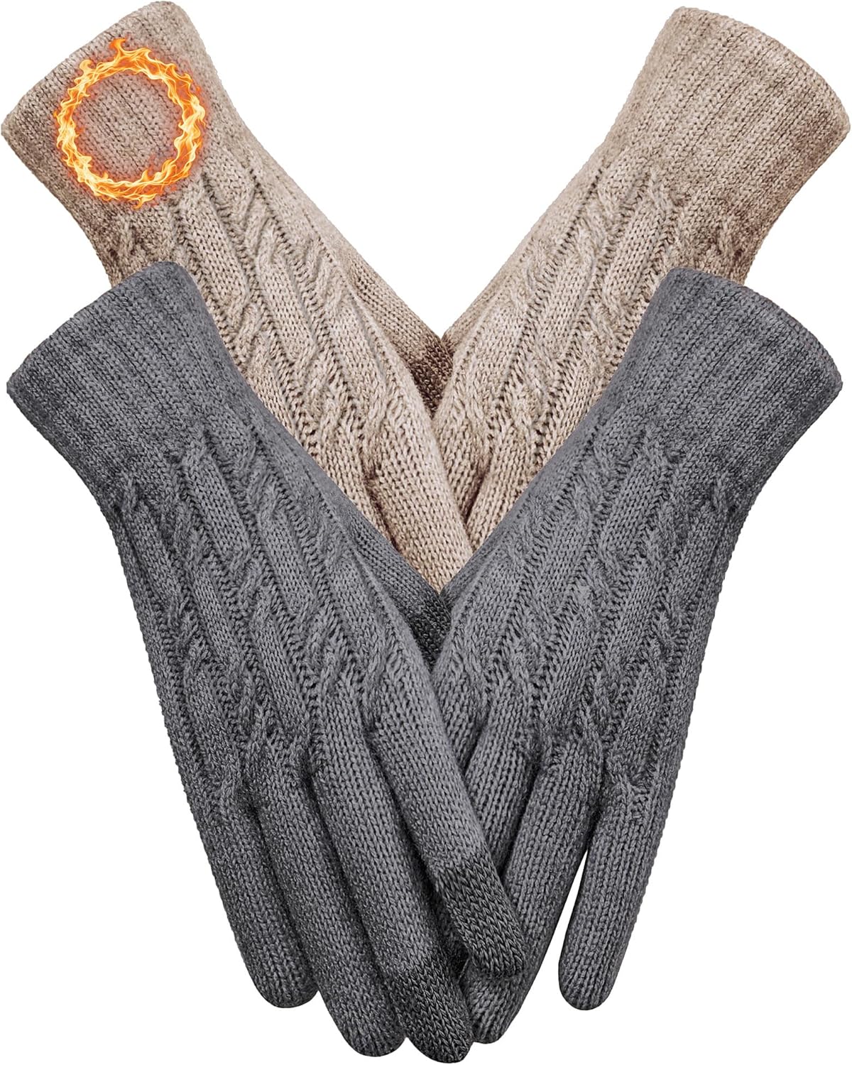 Warm Knit Touch Screen Winter Gloves for Women – 2 Pairs, Perfect Christmas Gift
