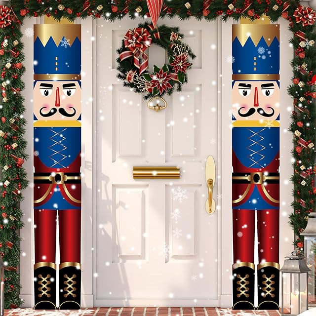 Christmas Nutcracker Banner Decorations,BTZO Solider Vertical Nutcracker Porch Hanging Christmas Decorations Xmas Banner Couplets for Front Door Yard Porch Garden Indoor Kids Party