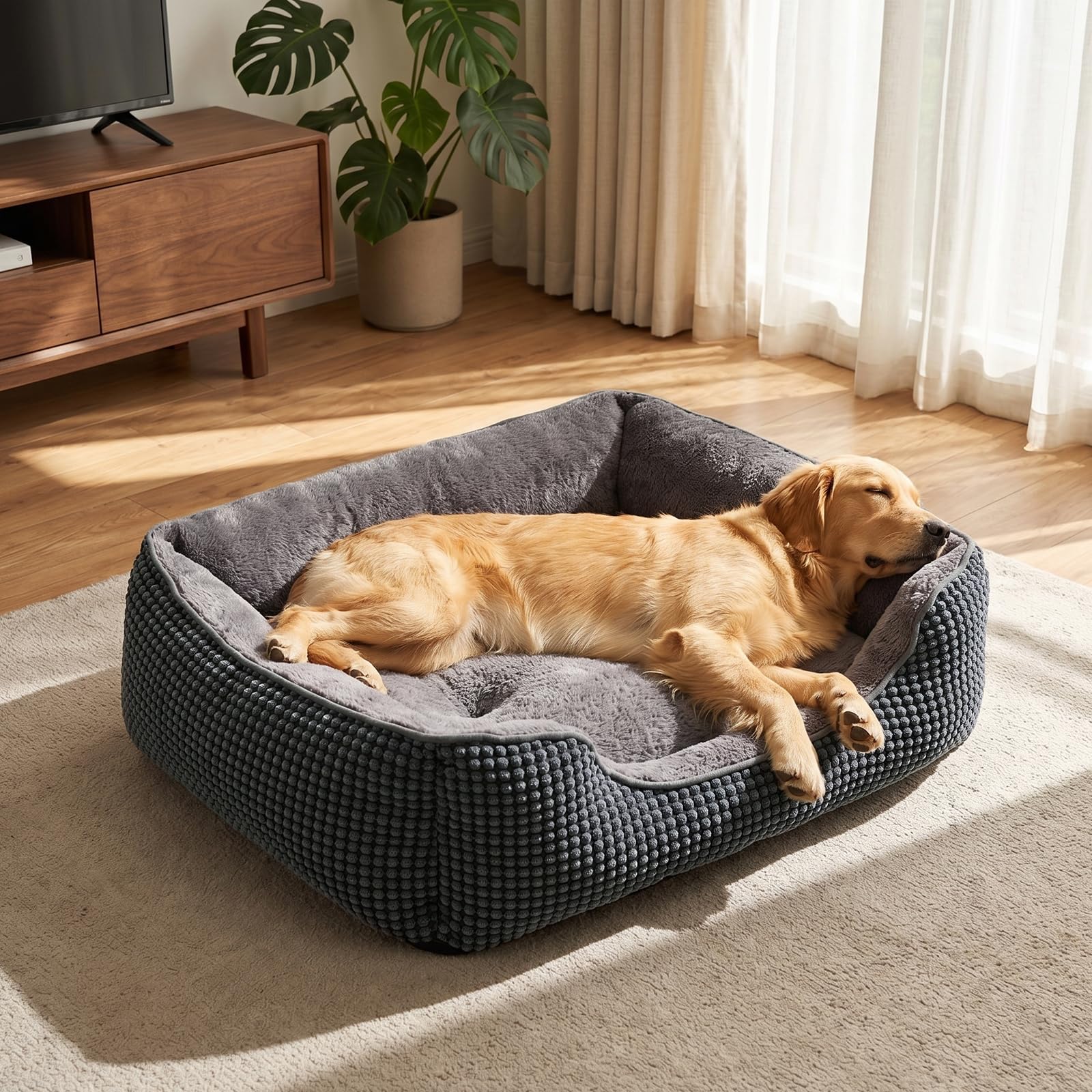 FURTIME Cuccia Cane Interno Grande, Cuccia per Cani Lavabile, 89x63x23cm | Cuccia Cane Anti-Ansia Supporto, Cuccia Cani Soffice Antiscivolo Lavabile, Peluche PV Morbido e Corduroy Goffrato Traspirante