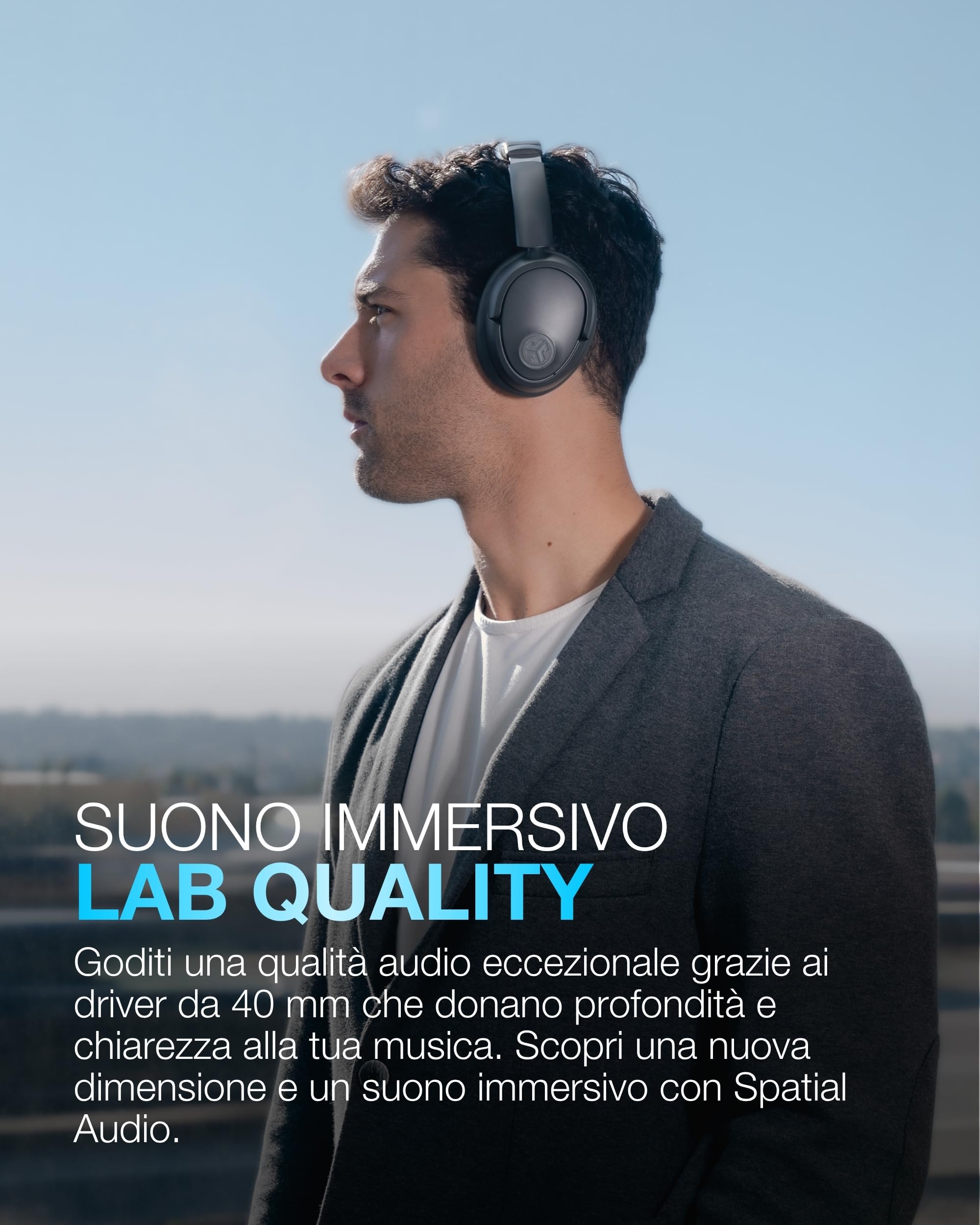 JLab JBuds LUX ANC Cuffie Attive Intelligenti Con Cancellazione Del Rumore - Cuffie Wireless Sopra L'Orecchio Con Microfono, Auricolari Bluetooth Pieghevoli, Grafite