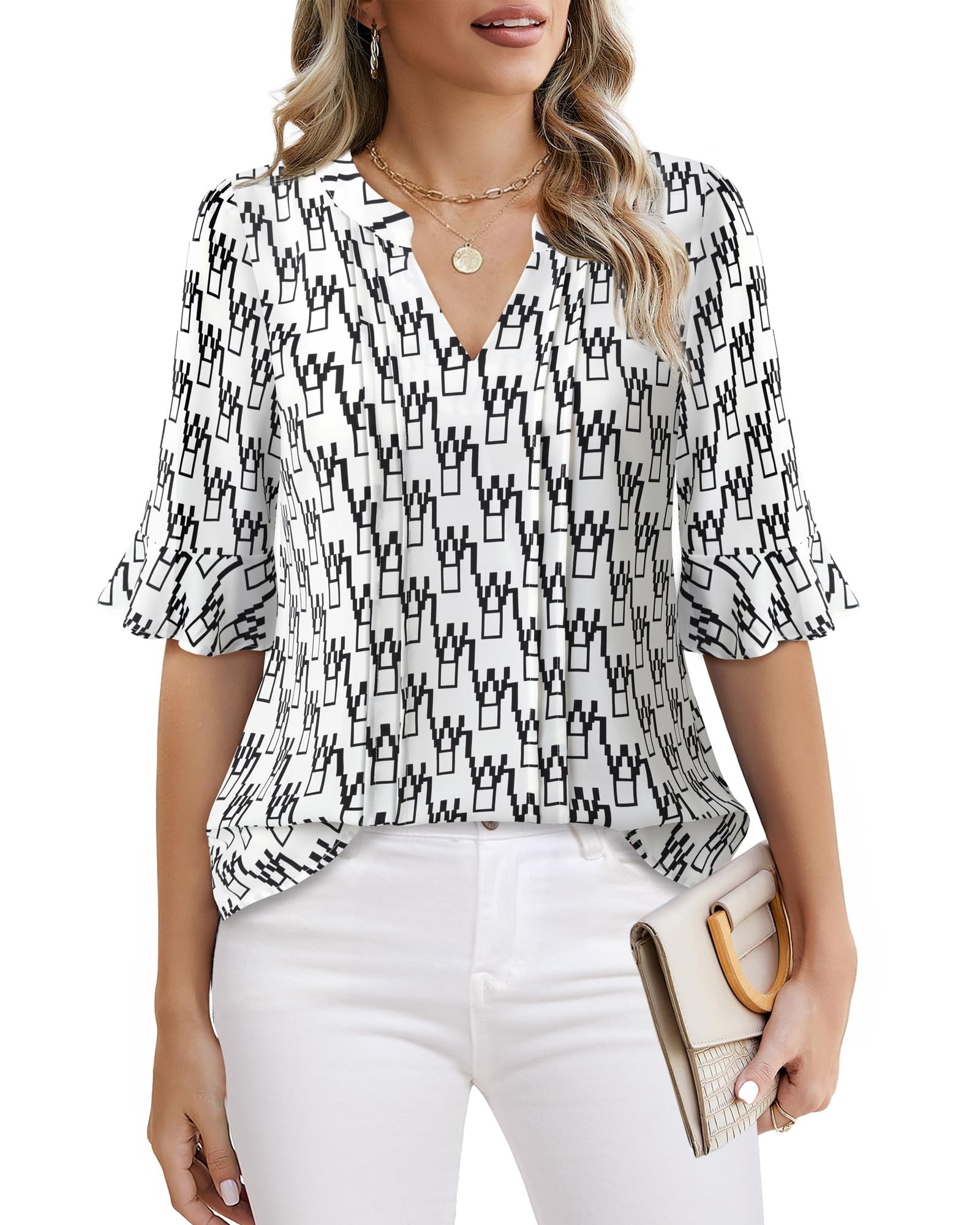 Bodhi talk Blusa elegante de gasa para mujer, diseño floral, para el verano, para el trabajo, para negocios, informal, oficina, fiesta, túnica