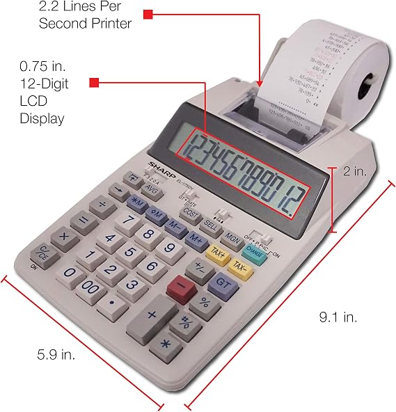 Sharp El-1750V 12-Digit Desktop Printing Calculator, White