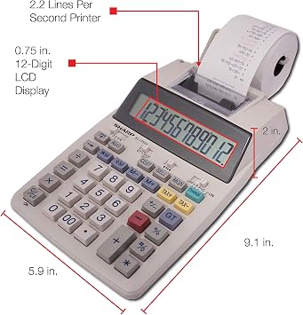 Sharp El-1750V 12-Digit Desktop Printing Calculator, White