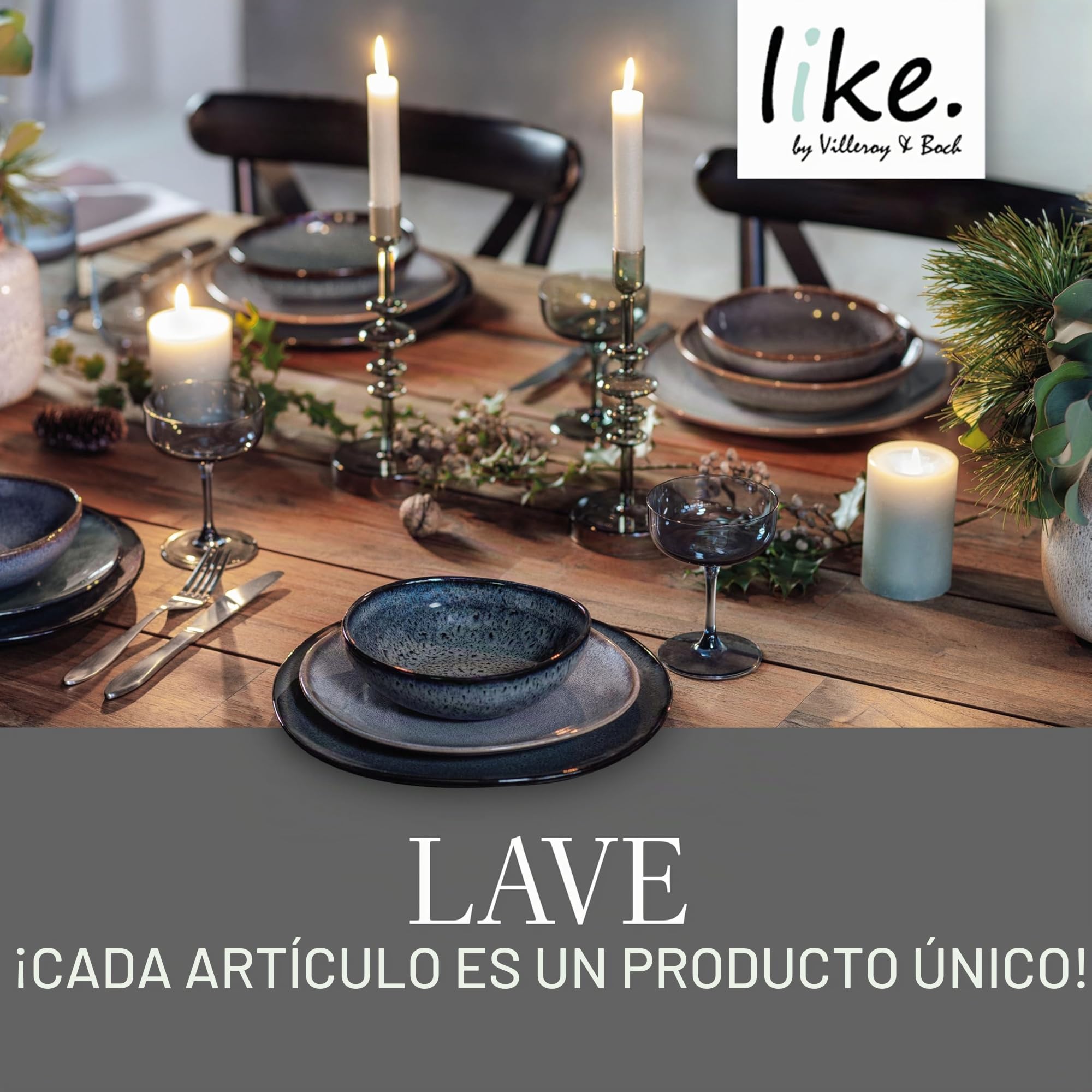like. by Villeroy & Boch Lave, Set De Vajilla De Loza, 6 Piezas, Aspecto Alfarero, Servicio De Desayuno Para 2 Personas, Gris