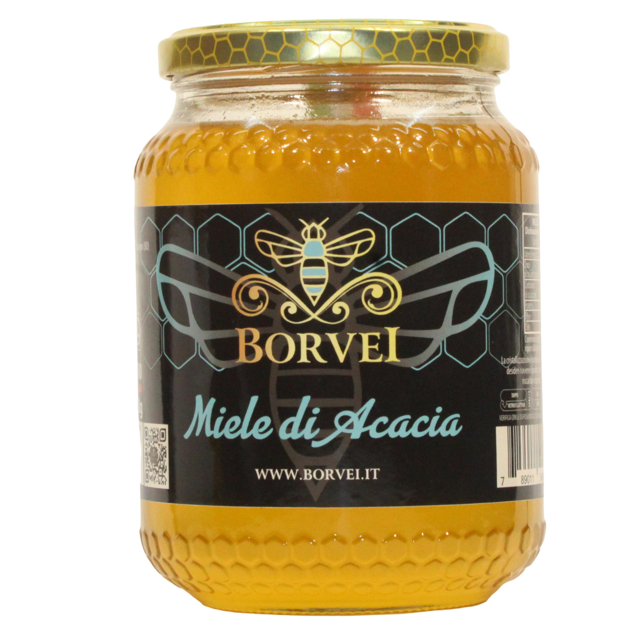 Miele di Acacia Italiano 1kg da Apicoltore Diretto BORVEI | Grezzo, Non Pastorizzato e Naturale | Estratto a Freddo | Artigianale | Senza Miscele UE