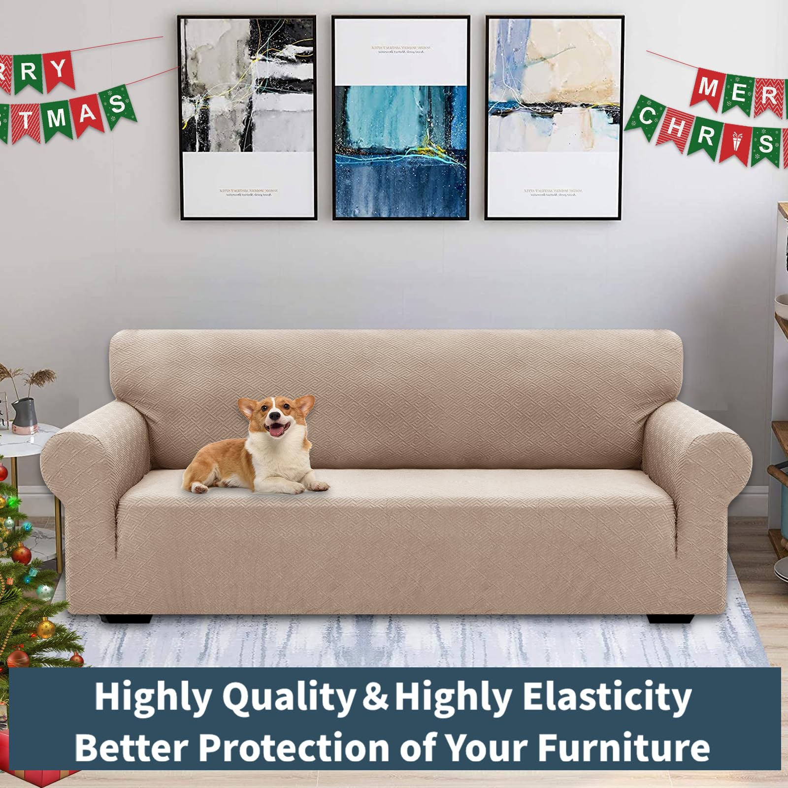 Ystyle Copridivano 3 Posti Con Braccioli, Super Elasticizzato Copri Divano, Copridivano Antigraffio Gatto, Copridivani Antiscivolo Antimacchia, Universale Sofa Cover Moderno, Cachi
