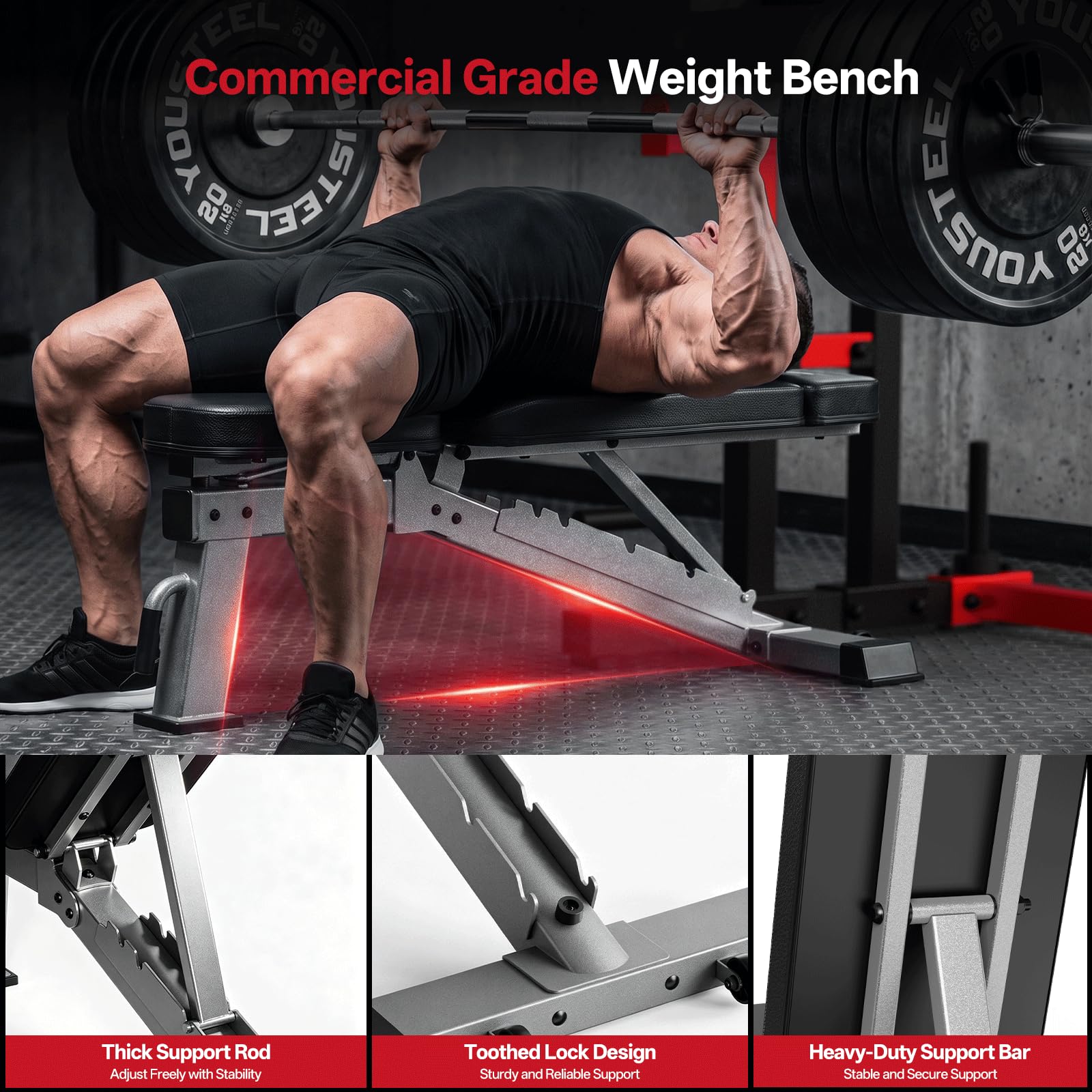 FID Adjustable Weight Bench 1300LBS Capacity for Home Gym | Heavy Duty Workout Bench Press with Incline Decline Positions, 34'' Backrest and Wheels for Strength Training at Home Gym