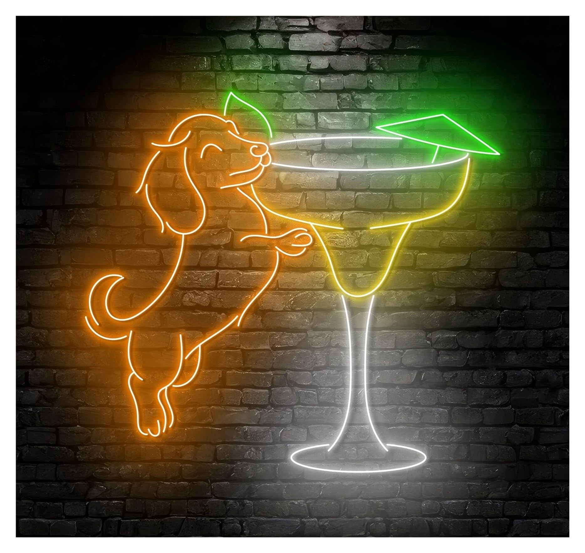 RONGCH Hanging Art Signs Dachshund Drinking Wine Neon Sign Dog Cocktails Bar Pub Wall Art Home Decor Storefront Window Display Business Entrance 65cm