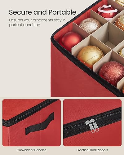 Miniatura 7 de SONGMICS Caja de almacenamiento de adornos navideños, 3 pulgadas 64 ranuras, contenedor de almacenamiento de Navidad apilable con tapa, cremalleras