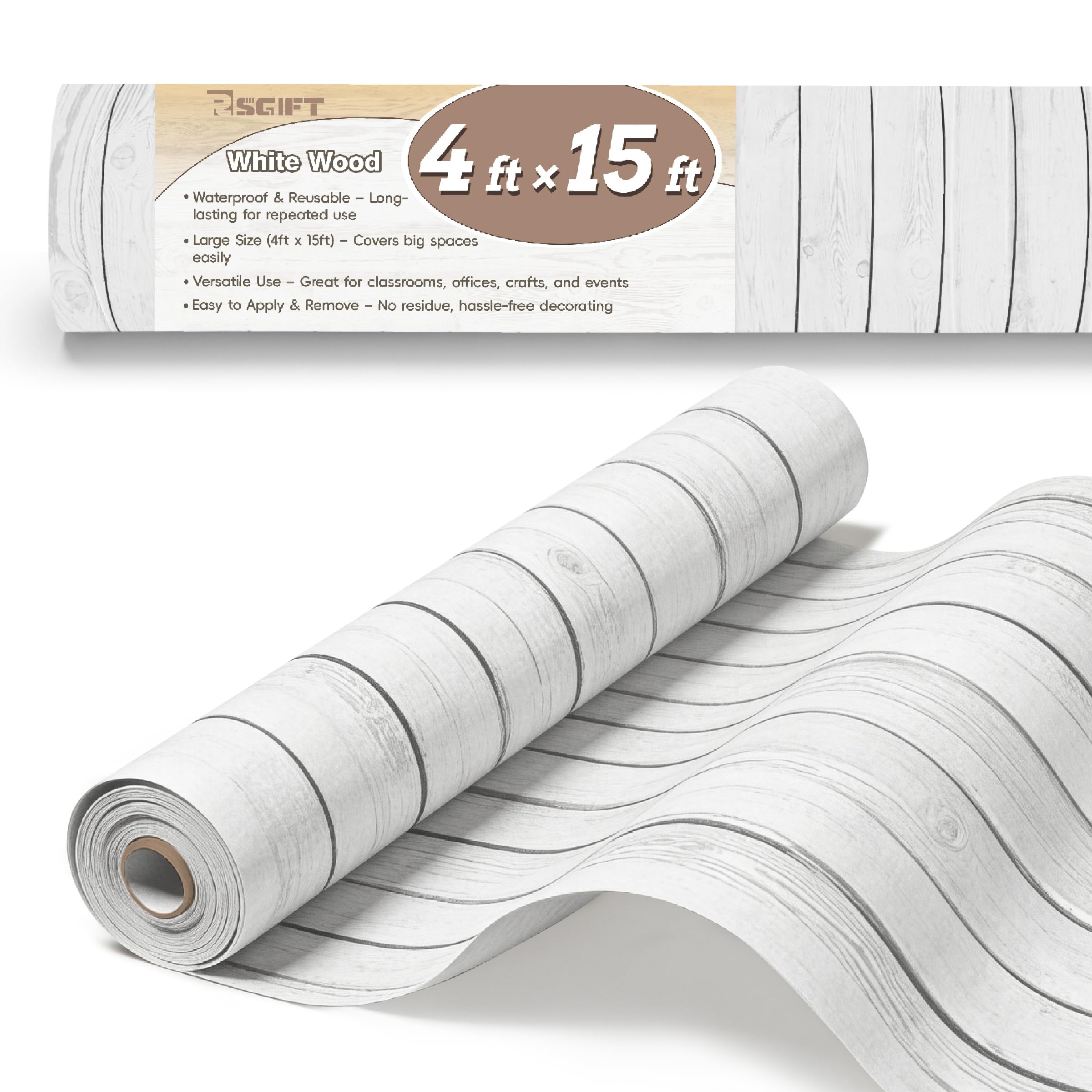 Photo 1 of Rsgift White Wood Bulletin Board Paper Roll 4ft x 15ft, Waterproof Bulletin Board Fabric for Walls, Reusable Bulletin Boards Background Decorations for Classroom, Offices, Crafts