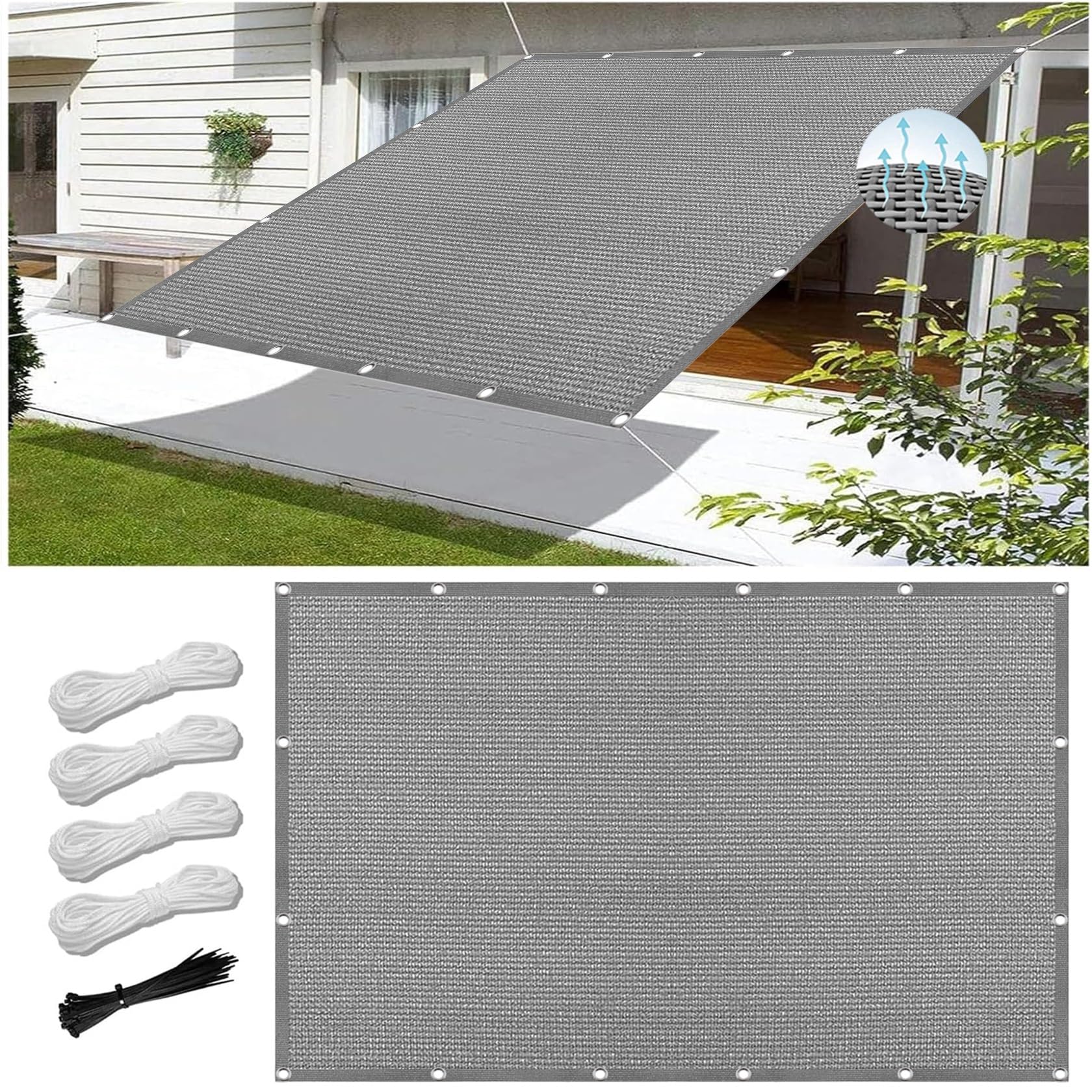 Toldos Exterior Terraza 240 x 360 cm, Transpirable, Permeable al Agua, Paño de Protección Solar Red, Red de Sombra para toldo, para Patio, Jardín, Exteriores, Gris Claro