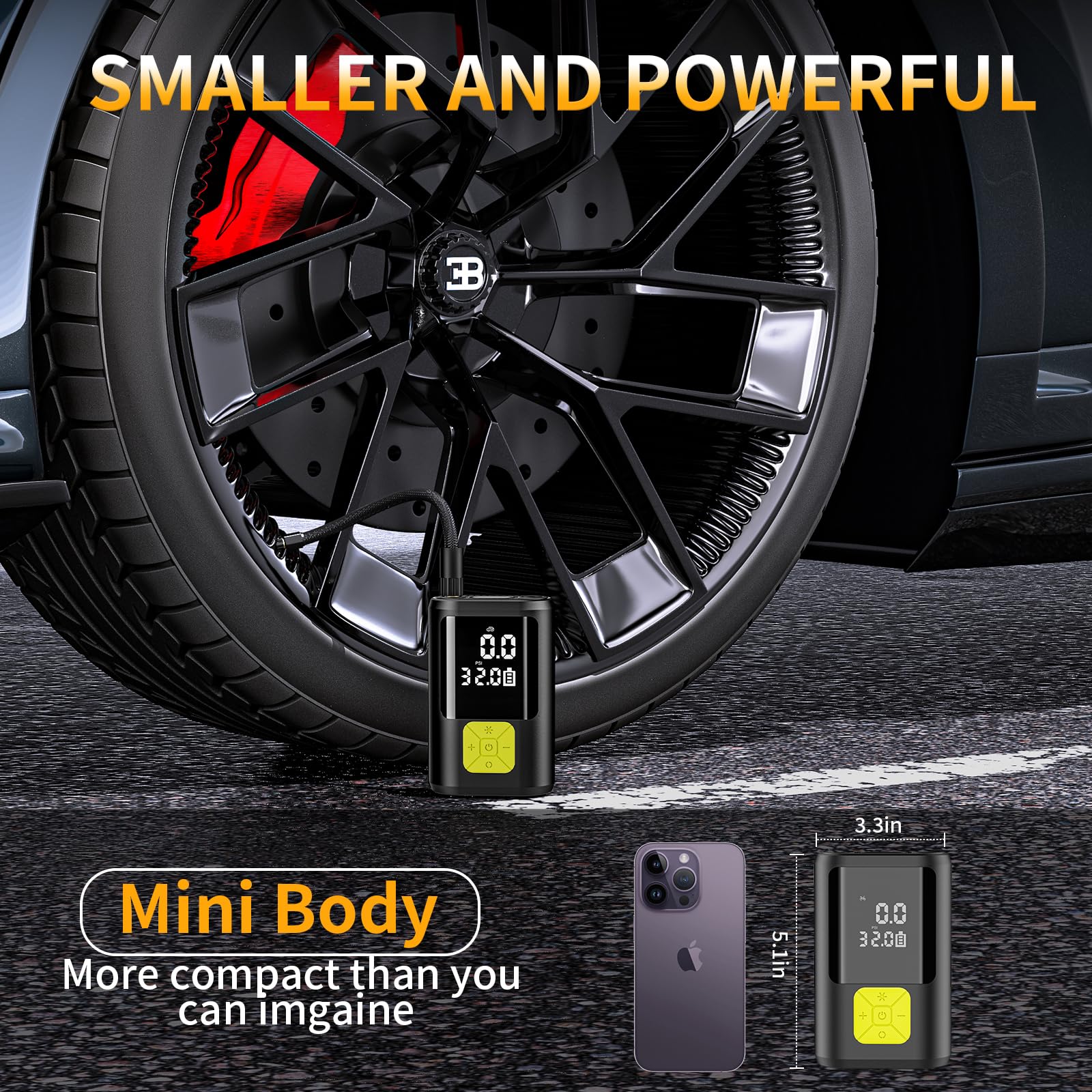 150PSI Mini Elektrische Luftpumpe mit 6000mAh Akku,Kabelloser Tragbarer Luftkompressor mit Großbildschirm&Notlicht,Portable Electric Air Compressor für Auto,Motorrad,Fahrrad