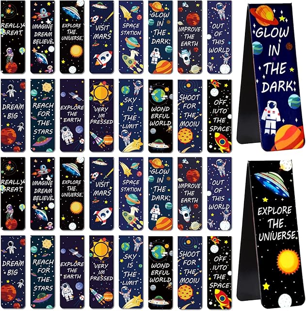 32 Pcs Magnetic Bookmarks, VEGCOO Starry Sky Theme Magnet Book Marks, Planet Astronaut Book Page Markers Set for Kids Adults Students Teachers School Home Office Reading Stationery Supplies