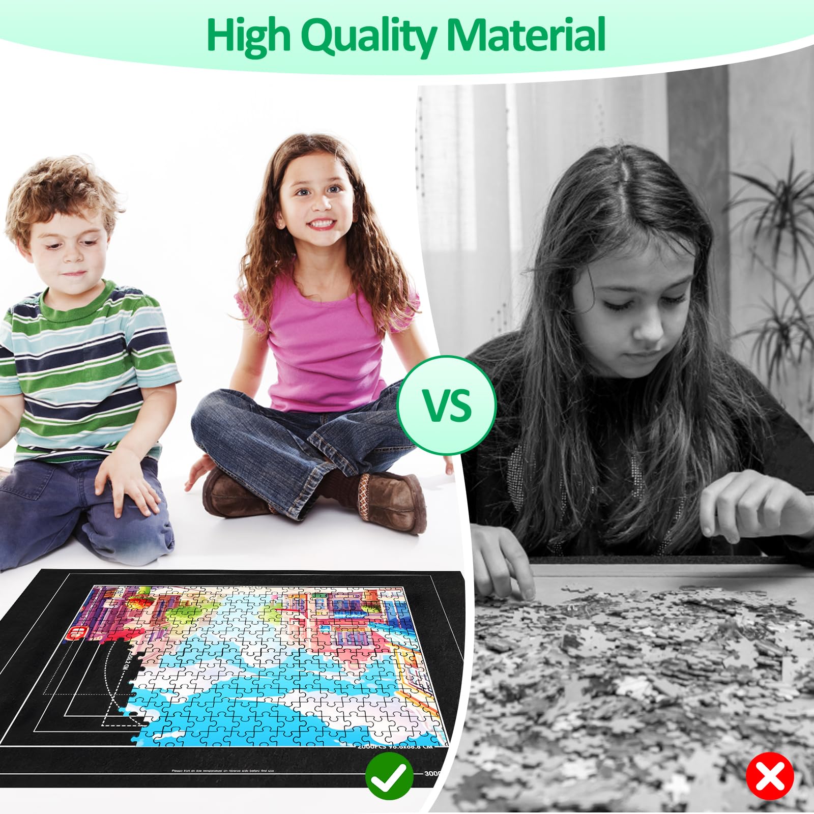 TNOMSNO Tapete Puzzle 2000 Piezas, Alfombra Puzzle 2000 1500 1000 Pezzi, Portátil Fieltro Estera de Rompecabezas,120x80cm, Tapiz Puzzle Enrollable, Negro