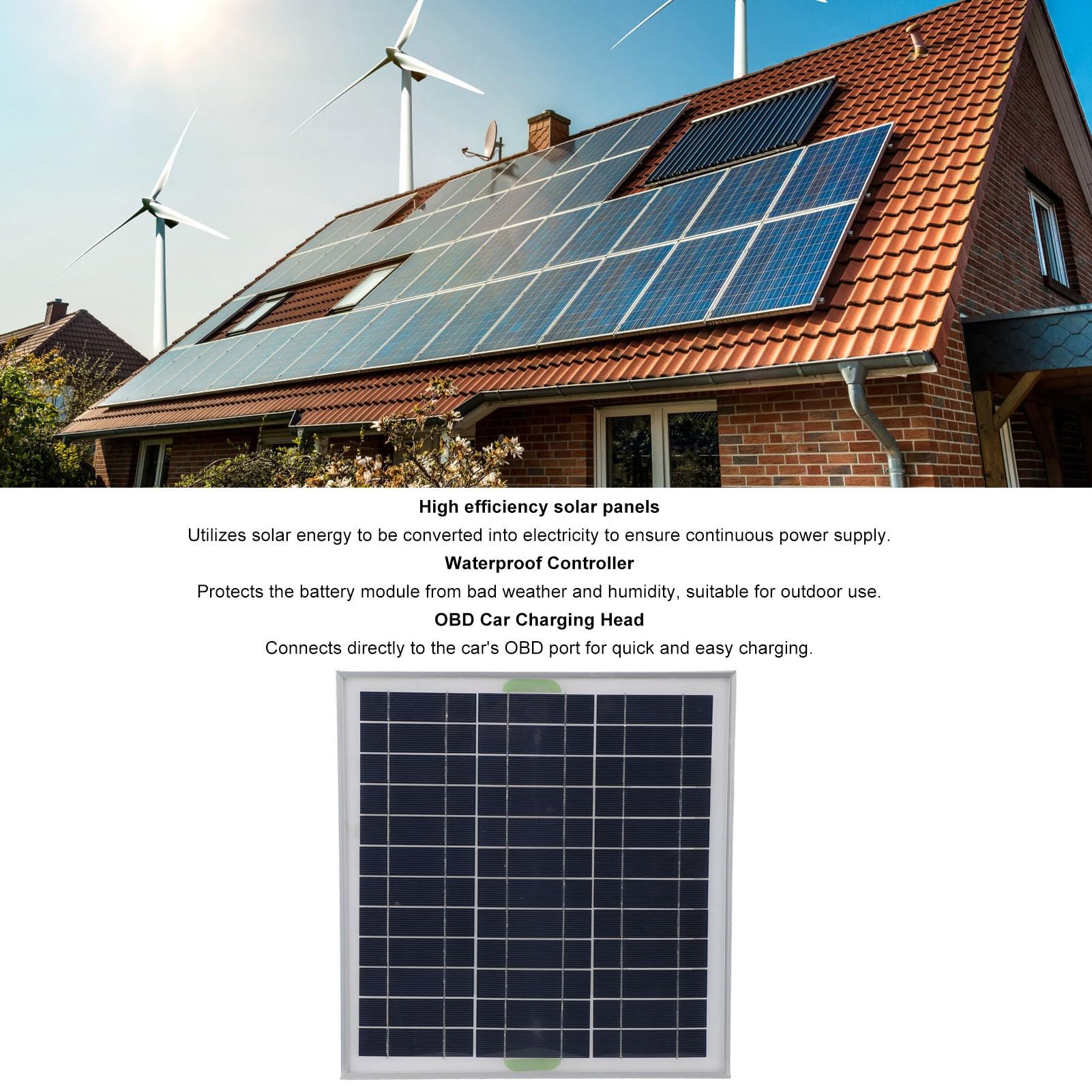 Pannello Solare MPPT da 50 W in silicio monocristallino, Caricabatterie Solare in ABS con Caricabatterie per Auto OBD, regolatore Impermeabile