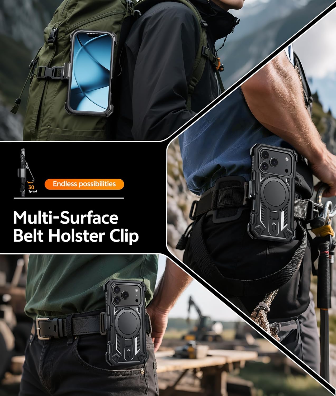 FNTCASE for iPhone 17 Pro-Max Case: with Kickstand [Built-in Screen Protector & Belt Clip] [Compatible with MagSafe] Military Grade Shockproof Rugged Hard TPU Magnetic Phone Cover Black