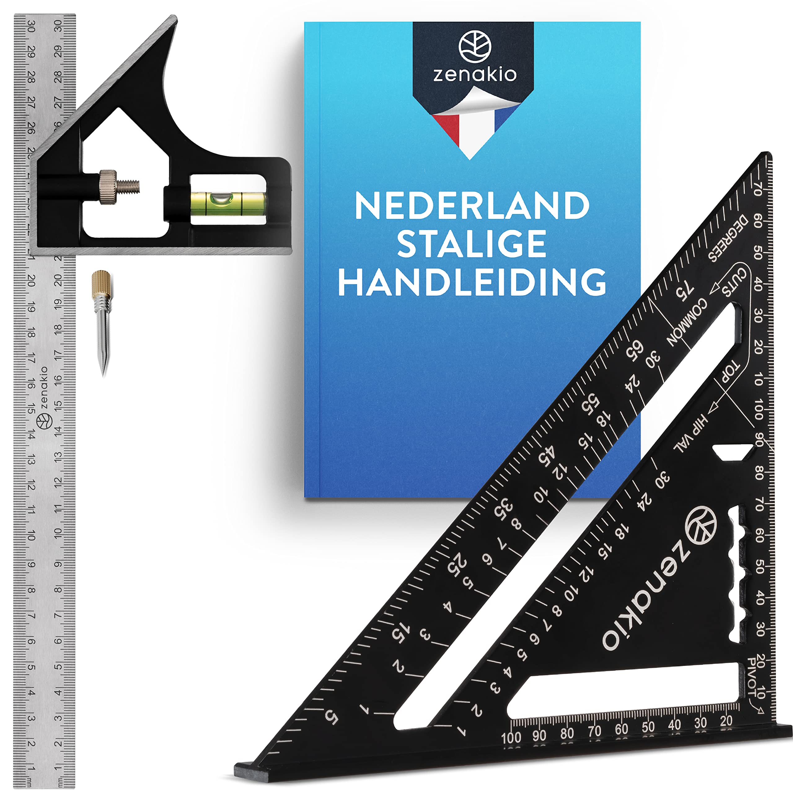 Timmermanshoekset, 180mm timmermanshoek en 300mm lijstliniaal, markeren