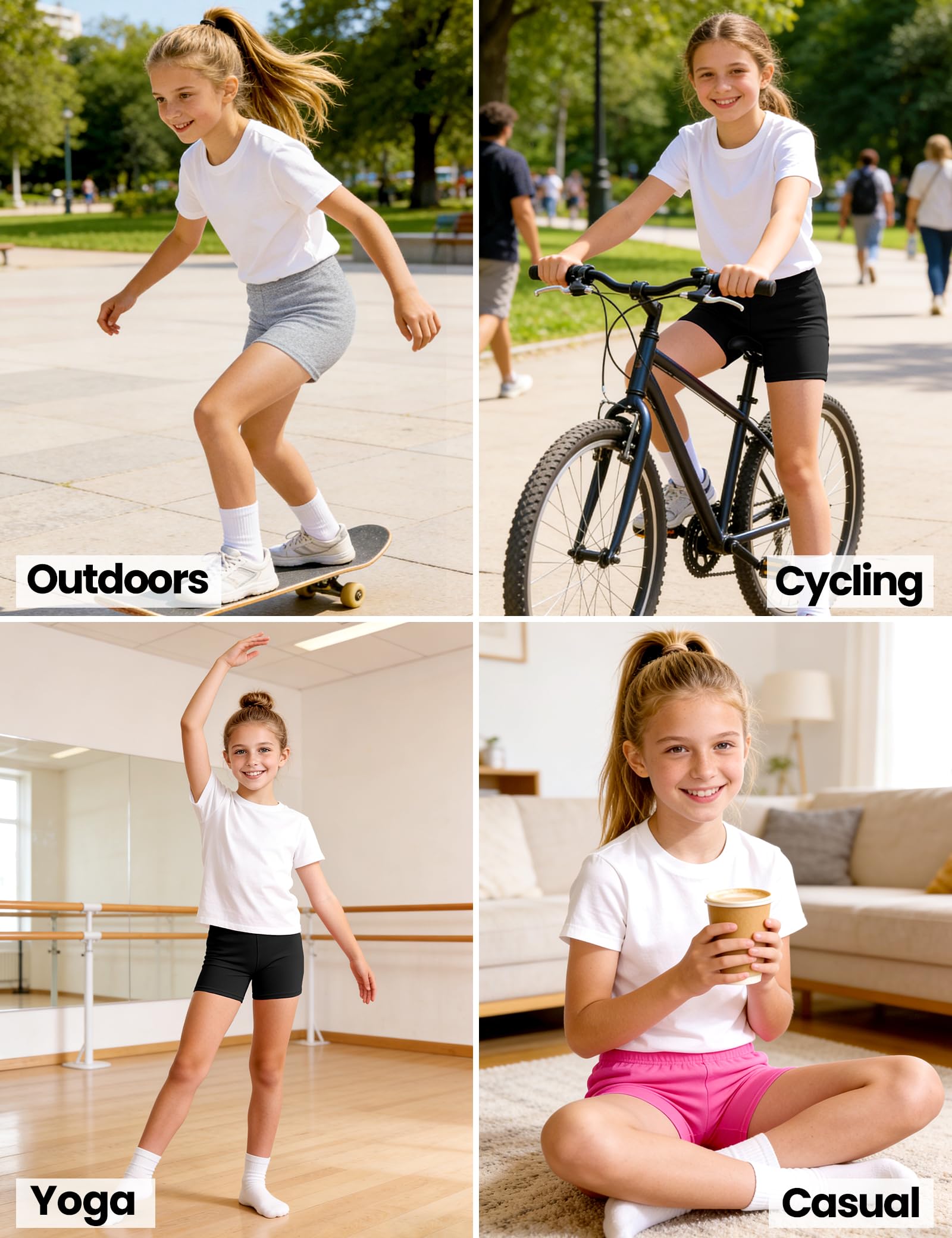 Auranso Leggings Cortos Niñas Pantalón Shorts Deportiva Mallas 2-10 Años,Pack De 5
