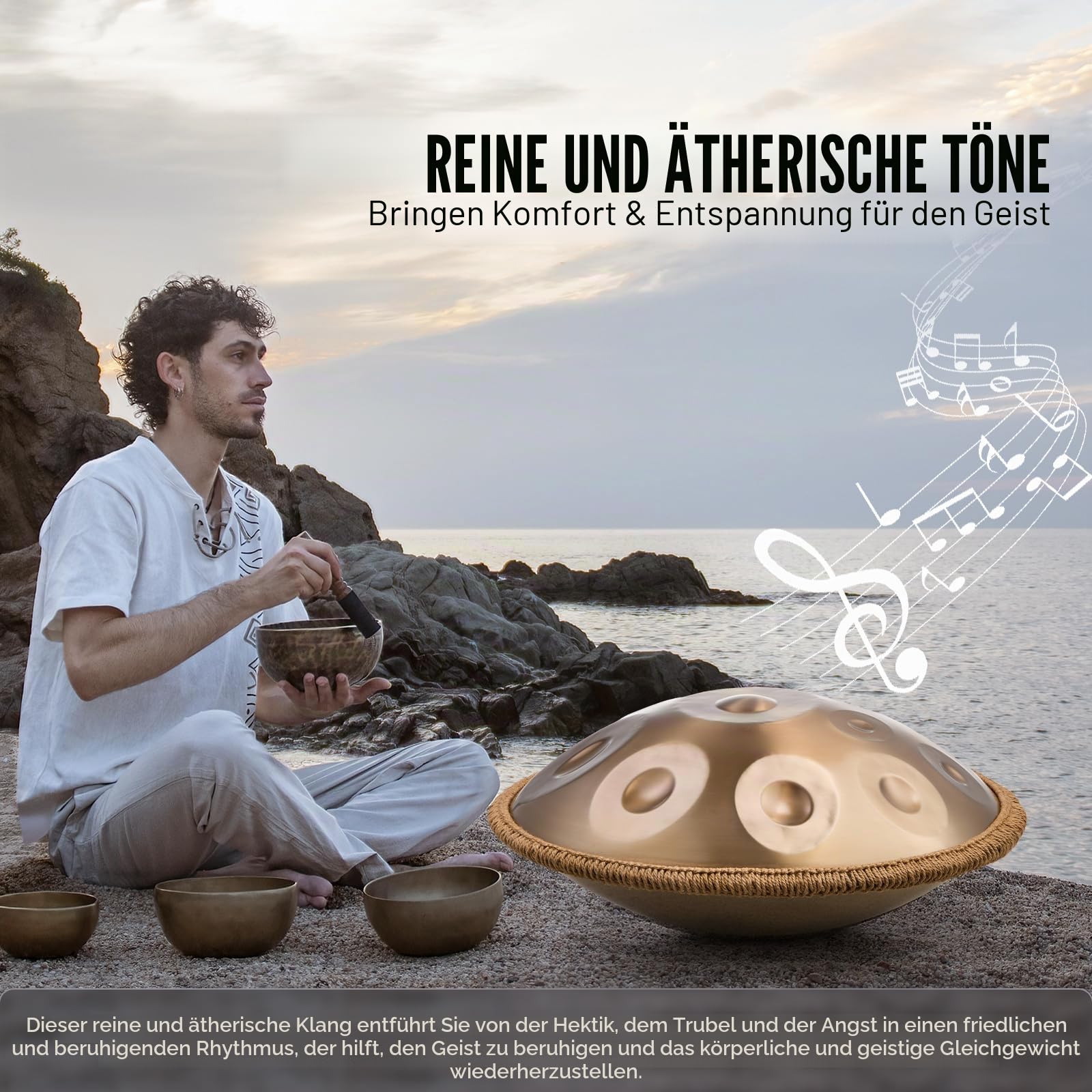 VEVOR Handpan, 55 cm, 12 Noten, D-Moll-Handtrommel, Drum-Instrument mit Schlägeln, 440-Hz-Handpan-Ständer & Tragetasche, Heilende Klangtrommel aus Stahl, Schlaginstrumente für Erwachsene & Anfänger