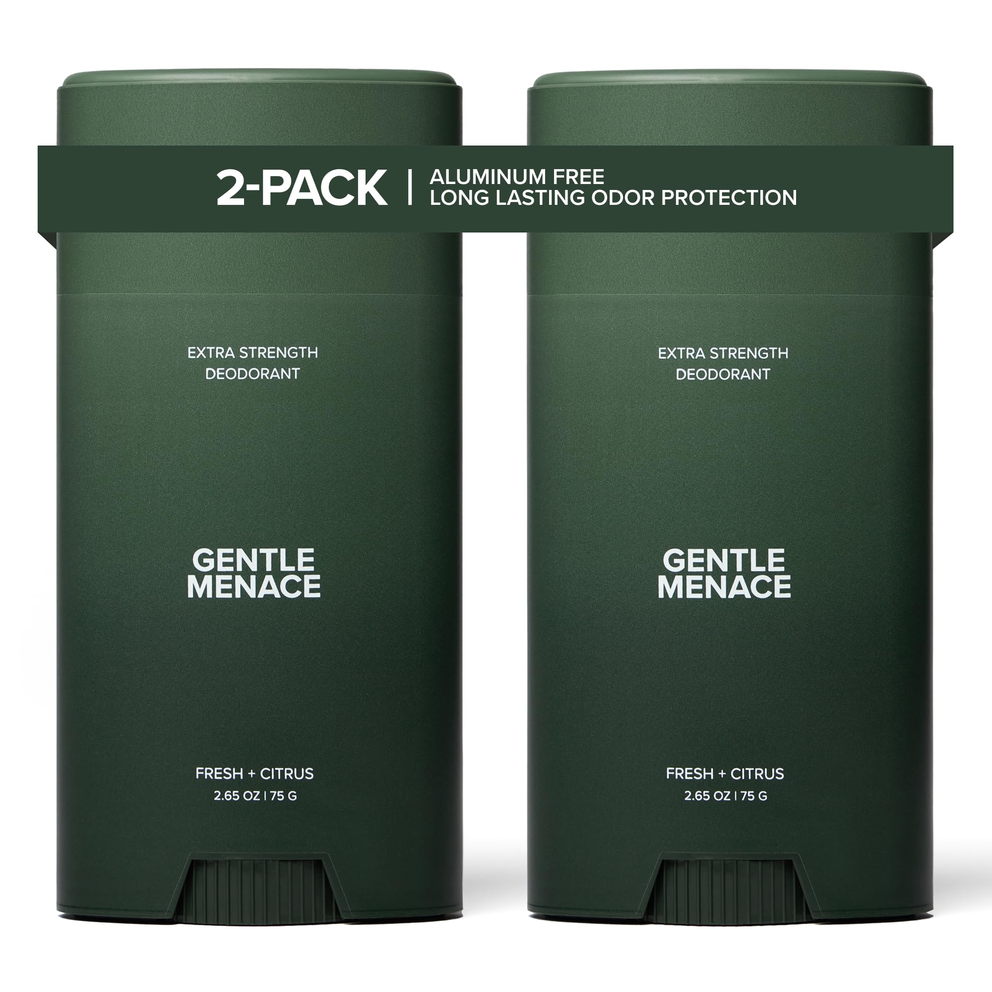 Gentle Menace Aluminum-Free Deodorant for Men, Extra Strength 2-Pack