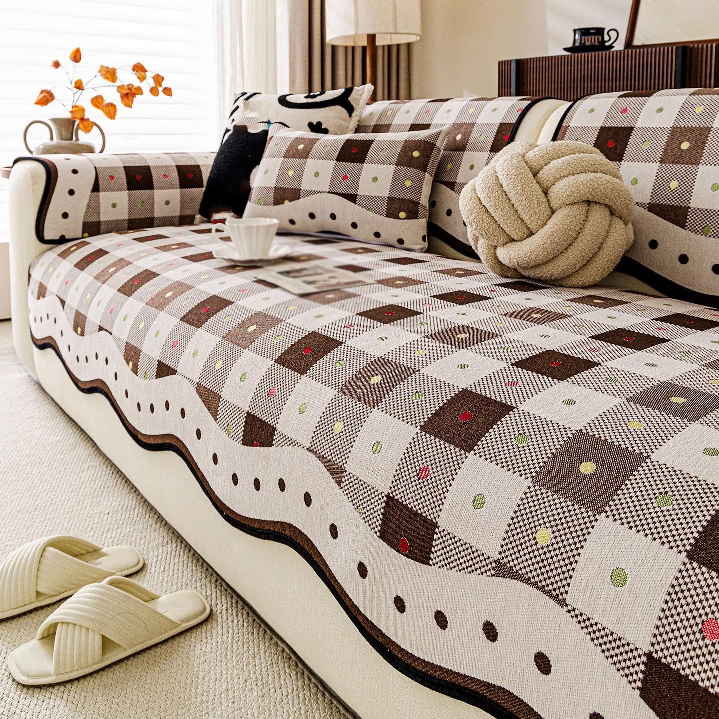 Couch Covers,Anti Slip Sectional Sofa Slipcover Protector(Coffee,90 * 90cm)
