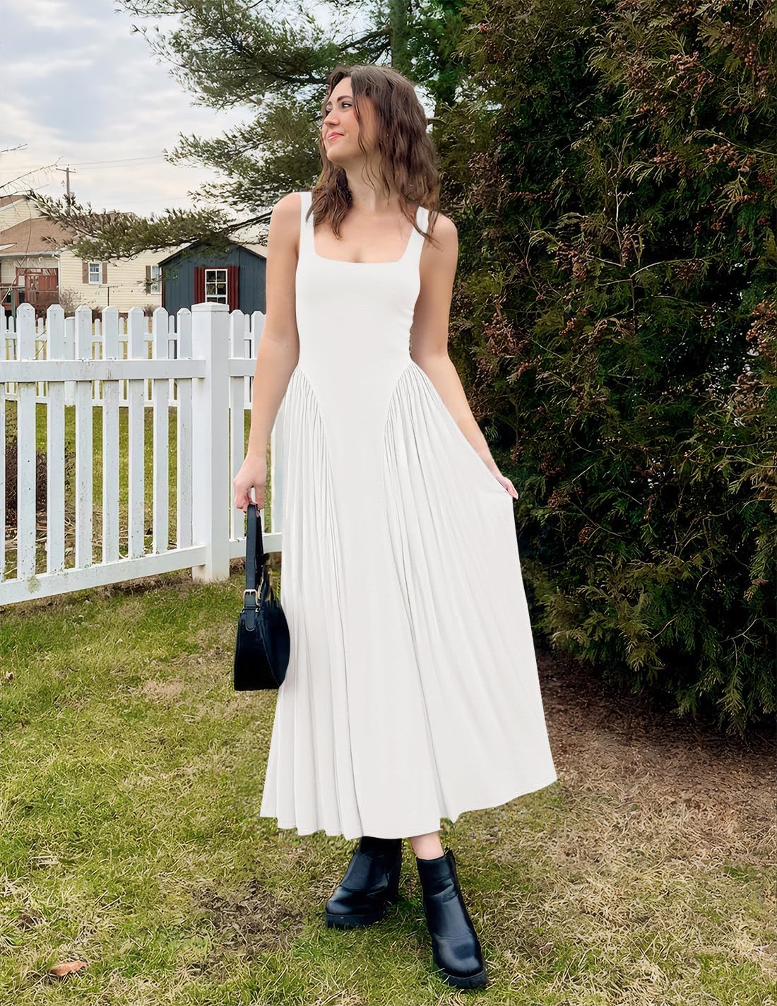 ZESICA Womens 2026 Summer Sleeveless Square Neck Sundress Casual Long Flowy A Line Beach Vacation Maxi Dresses - Image 6