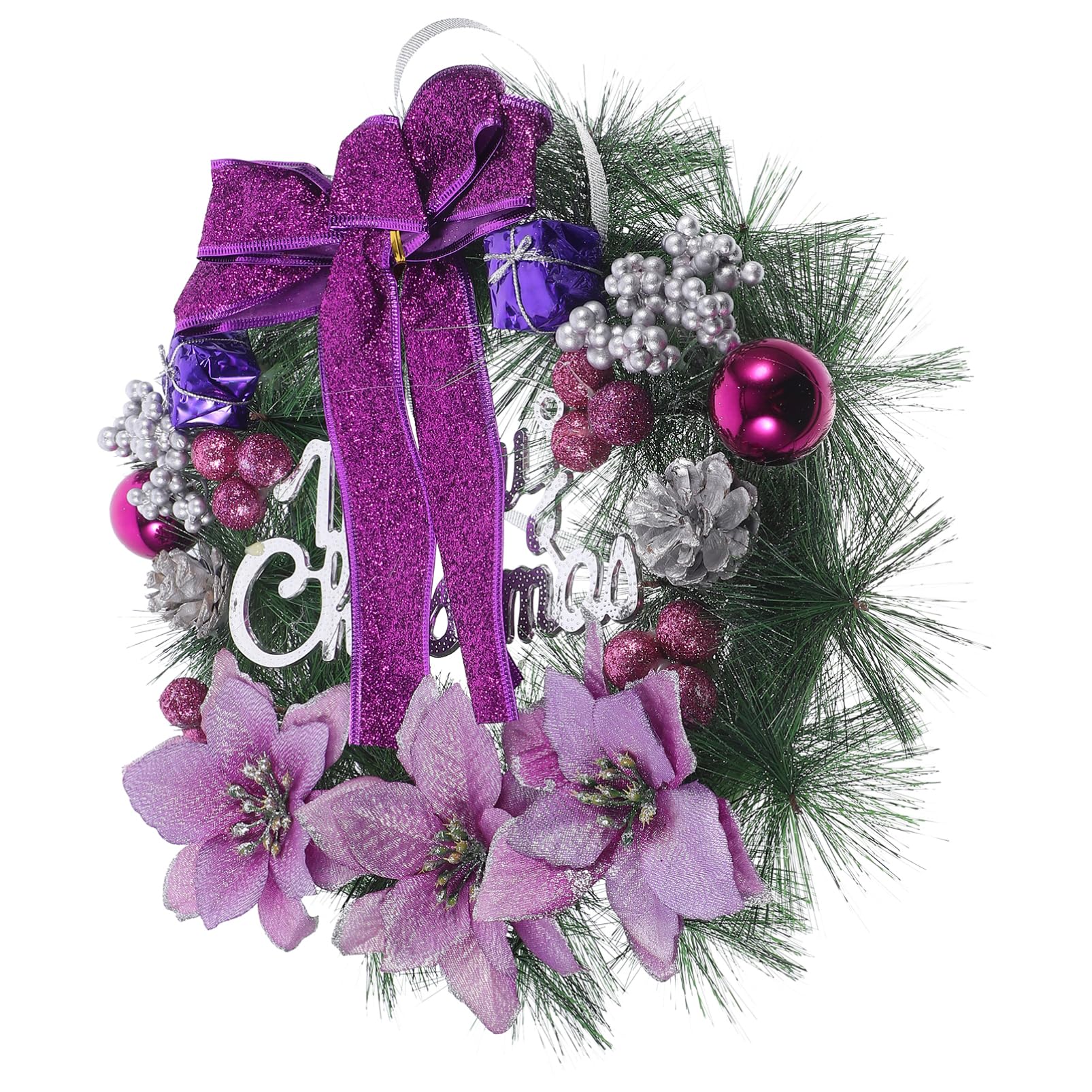 SEWACC Couronne de Noël en Pin Artificielle 30cm en Plastique avec Pomme de Pin Colorée et Baies, Décoration Murale et Fenêtre, Résistante la Déformation la Détérioration