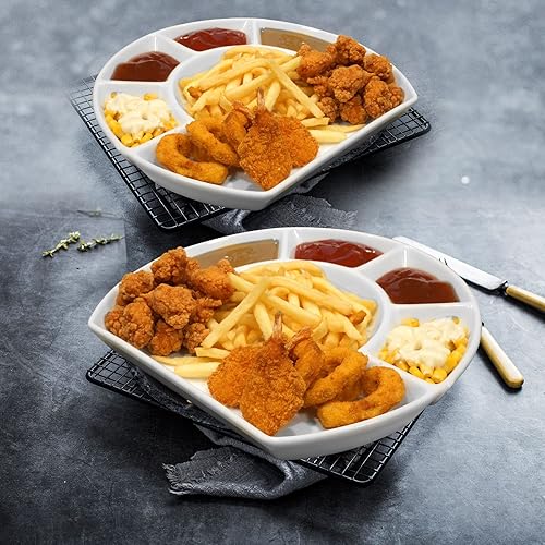 Cinf Plato de cerámica con compartimento dividido, paquete de 2 unidades, platos de salsa, platos para servir, tazón, brunch, cena, ensalada,