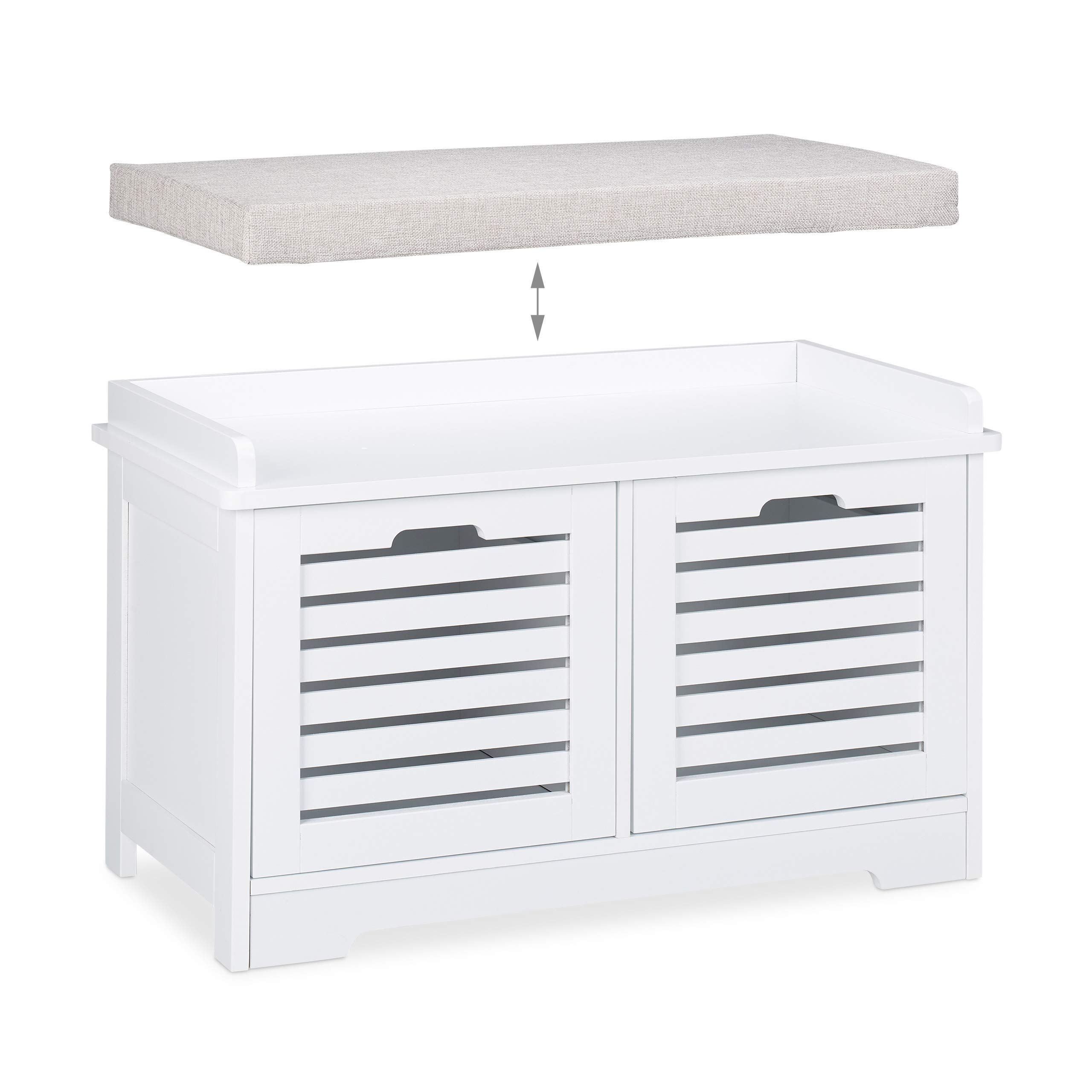 Relaxdays Banc avec Espace Rangement, 2 paniers, Banc Cuisine rembourré, Style campagnard, Commode,HxlxP44x72x35cm,Blanc