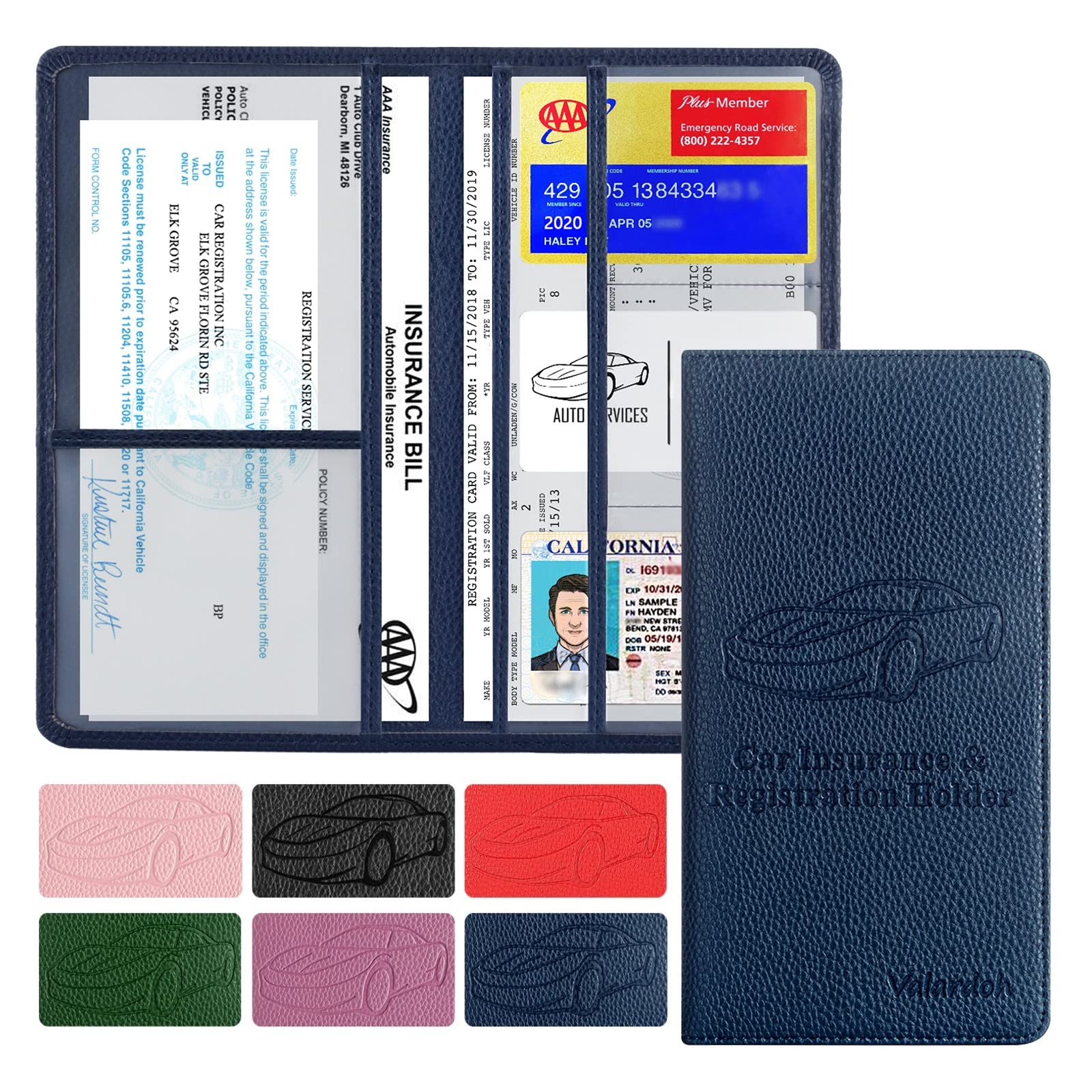 Premium Car Registration and Insurance Card Holder, Car Document Holder for Cards, Driver License & other Essential Documents (Deep Blue)