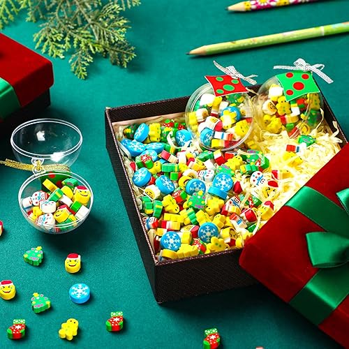 Miniatura 6 de 24 piezas de borradores de Navidad a granel con paquete de bolas, surtido de muñeco de nieve, alce, Papá Noel, árbol de Navidad para fiestas de