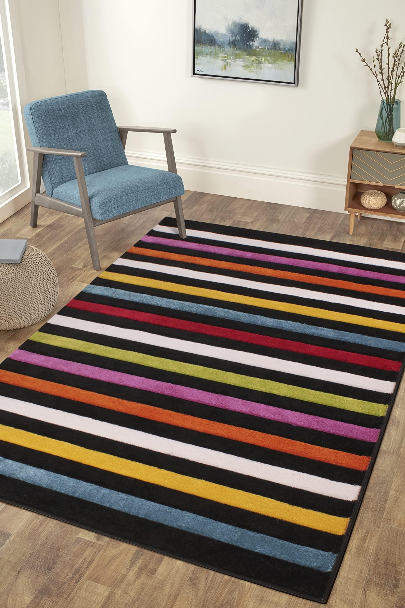 - LordOfRugs - Stilo Quality Handcarved Stripe Design Multi Colour Rug Medium 120 x 170 cm (4' x 5'6'')
