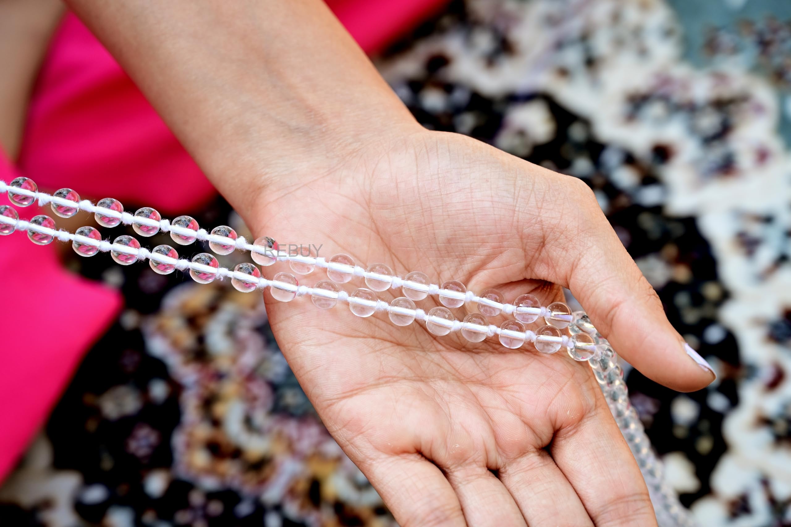 REBUY Clear Quartz Sphatik Mala108+1 Bead Healing Crystal Rosary Necklace Mala Bead Size 8 MM Natural Stone For Unisex Adult 2