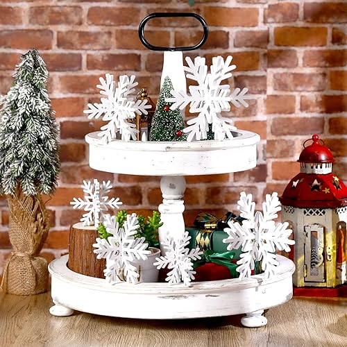Miniatura 7 de Bucherry 12 piezas de decoración de mesa de copo de nieve de madera 3D con copos de nieve y centro de mesa para Navidad, invierno, decoración del