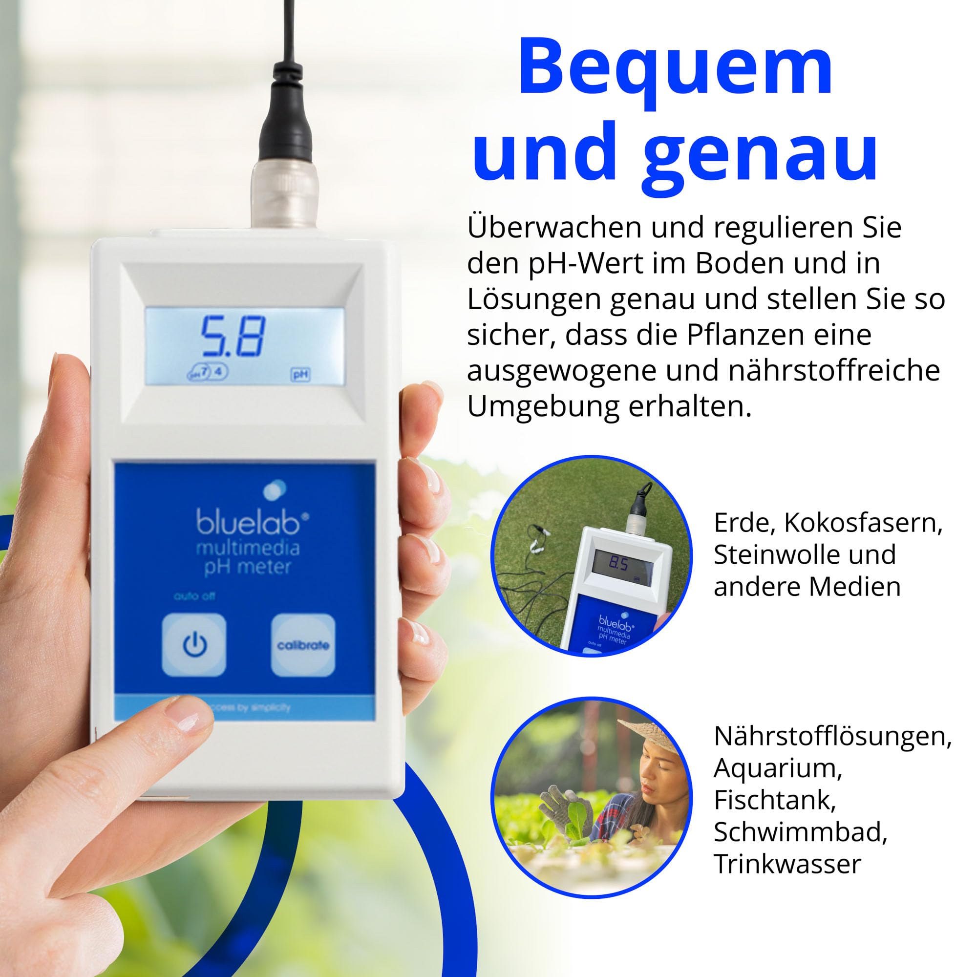 Bluelab METMULTI Multimedia PH-Meter - Digitales Handmessgerät für hydroponische Nährstoffe und Boden PH-Meter zur Messung der PH-Werte in Nährstofflösungen und Boden