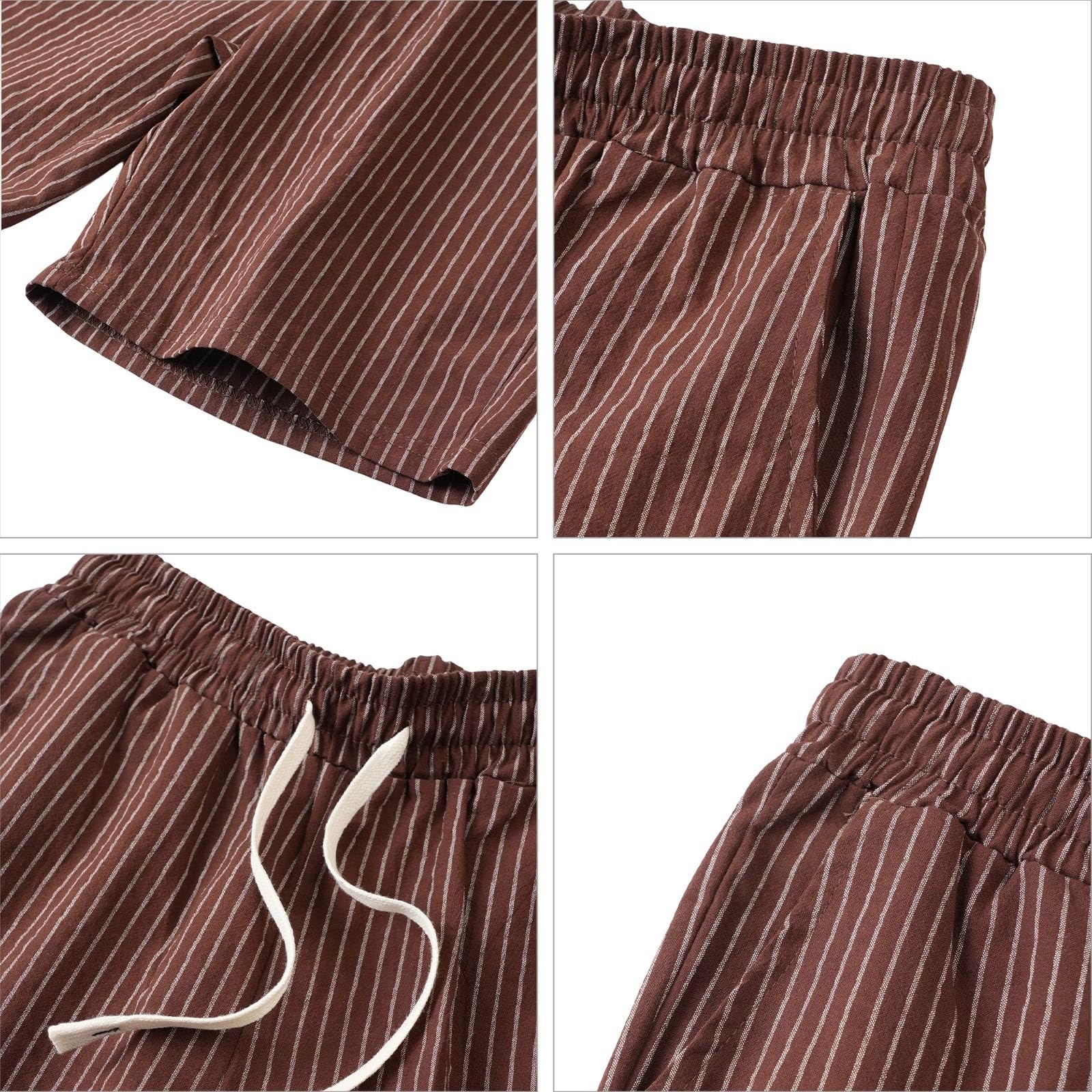 Short en lin pour homme - Rayures légères - Pantalon court en lin élastique