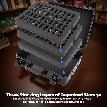 CASEMATIX Miniature Carrying Case, 80 Slot Miniature Storage Box with Customizable Foam Organizer, Hard Shell Figurine Case for Warhammer 40K, Dungeons & Dragons DnD, Tabletop Wargames