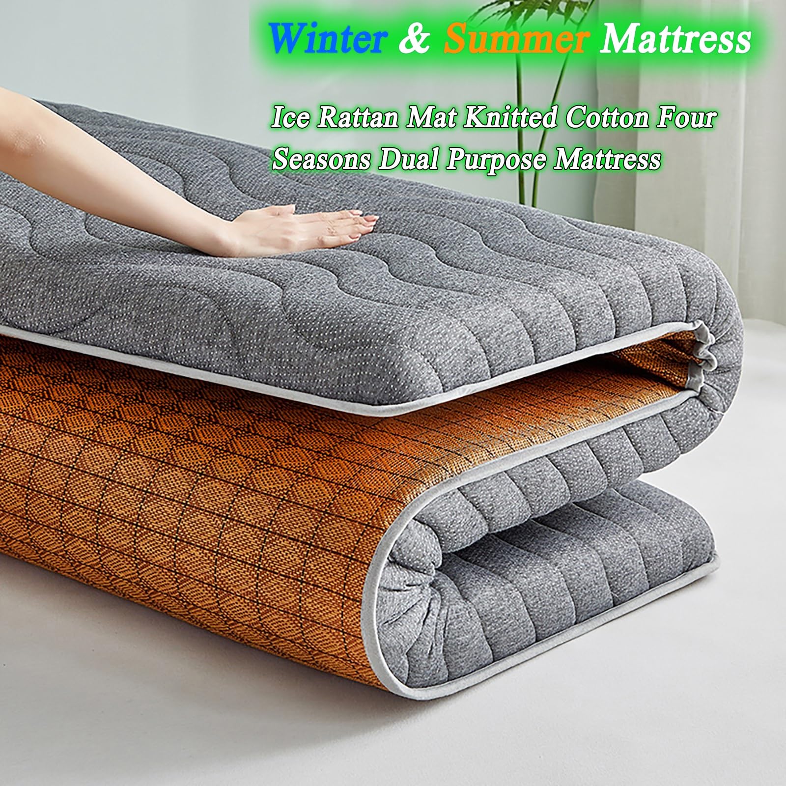 Podwójny materac, dzianinowy bawełniany materac podłogowy futon, do łóżka w akademiku, 1500D Ice Rattan, wszystkie pory roku