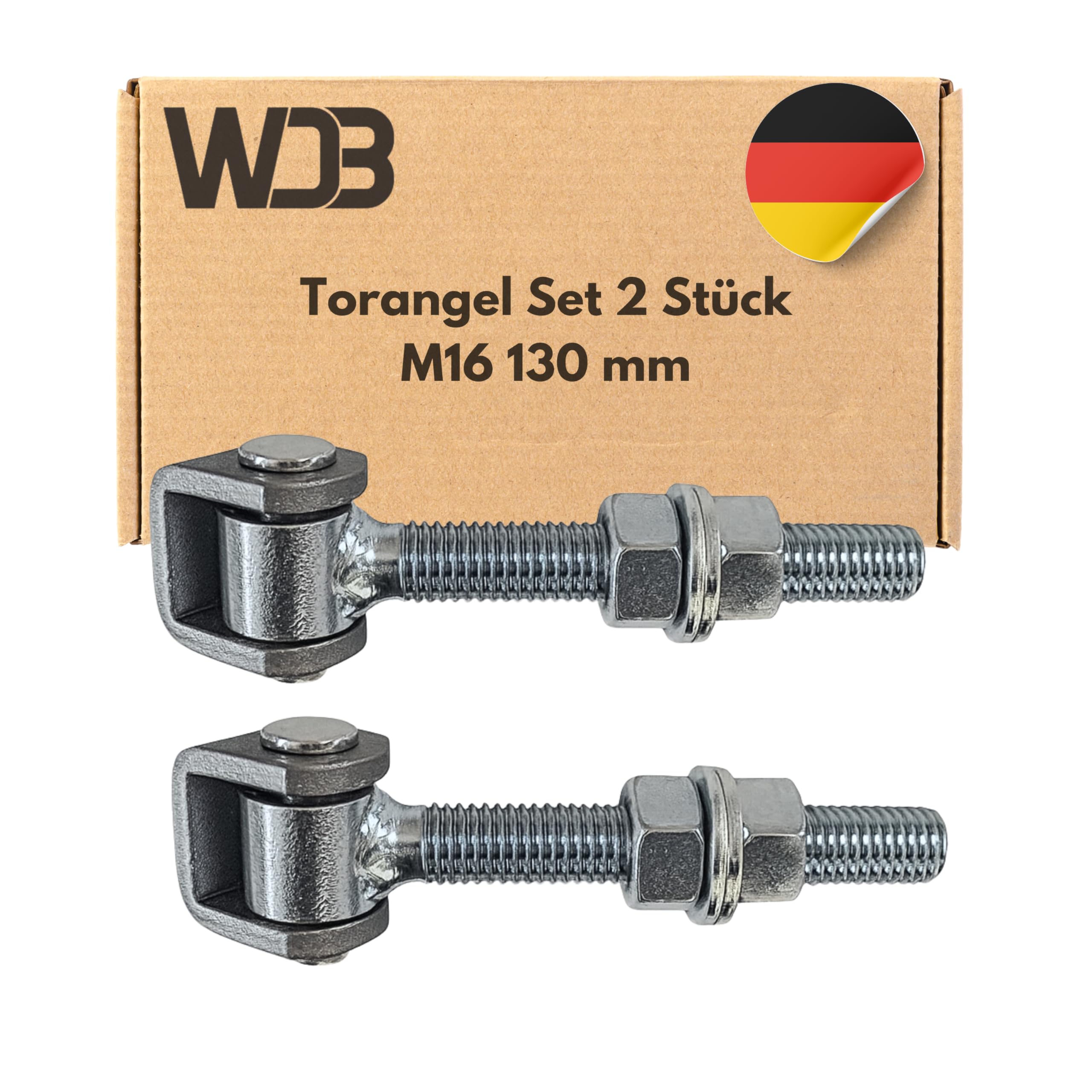 WDB Set of 2 Gate Hinge Adjustable M16 130 mm - Gate Hinge Adjustable with Galvanised Thread - Gate Hinges Hanging Hinges