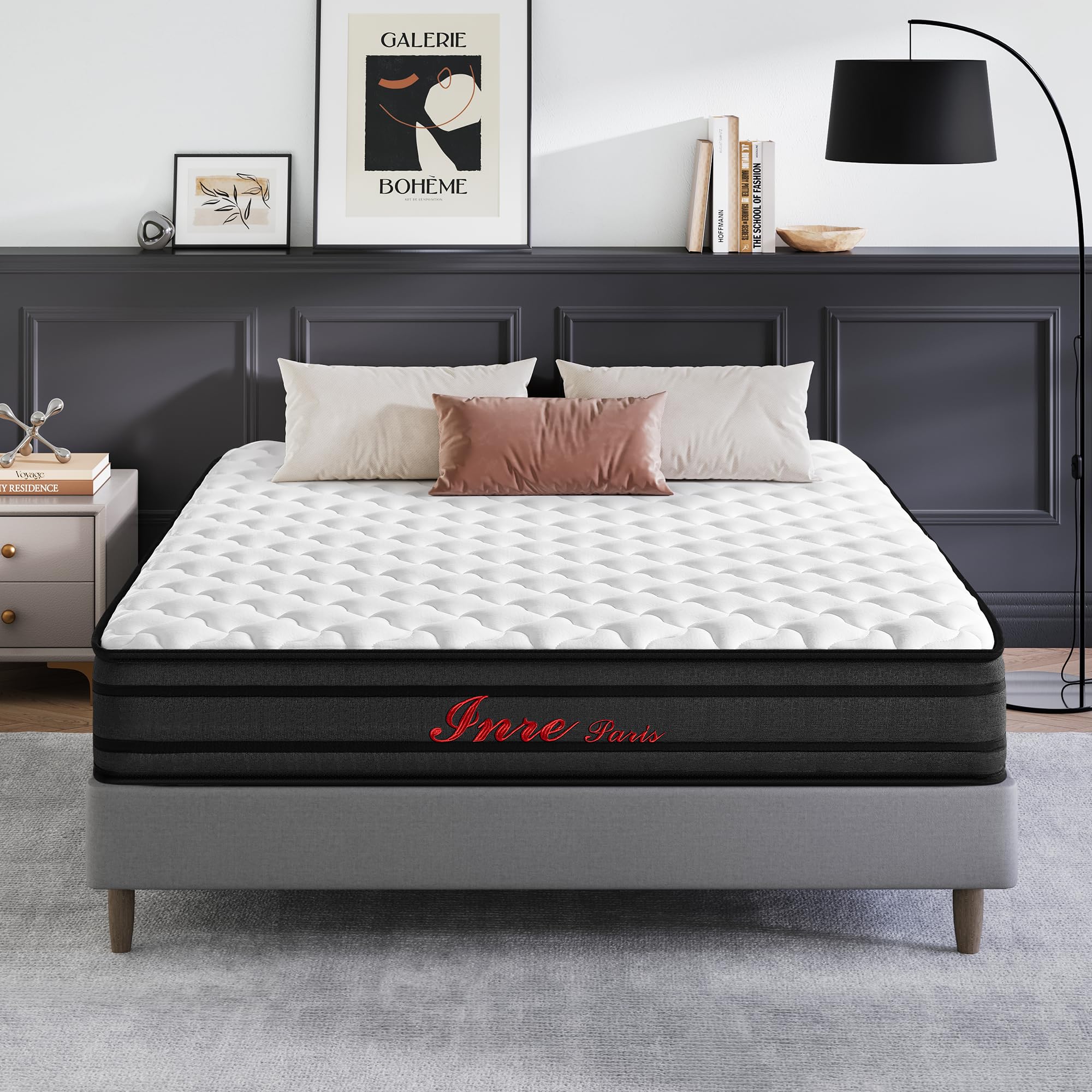 INRE Matelas 140x200 cm | Epaisseur 25 cm | Matelas en Mousse à Mémoire de Forme | Certifé Oeko-TEX | Respirabilité et Anti-acariens | Confort Ferme | Sommeil Profond | Réversible (Blanc et Noir)