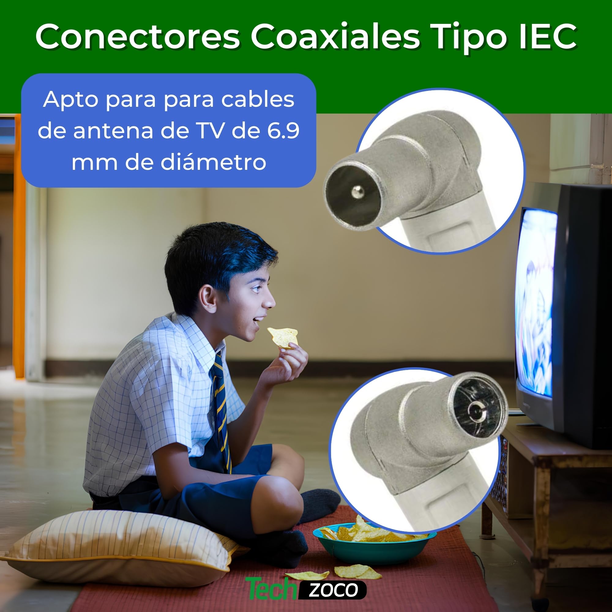 Pack de 6 Conectores Coaxiales Tipo IEC para cable de antena de TV, conectores CEI acodado blindado, 3 conectores macho + 3 conectores hembras , 6.9mm diámetro, 6 unidades - imagen 2