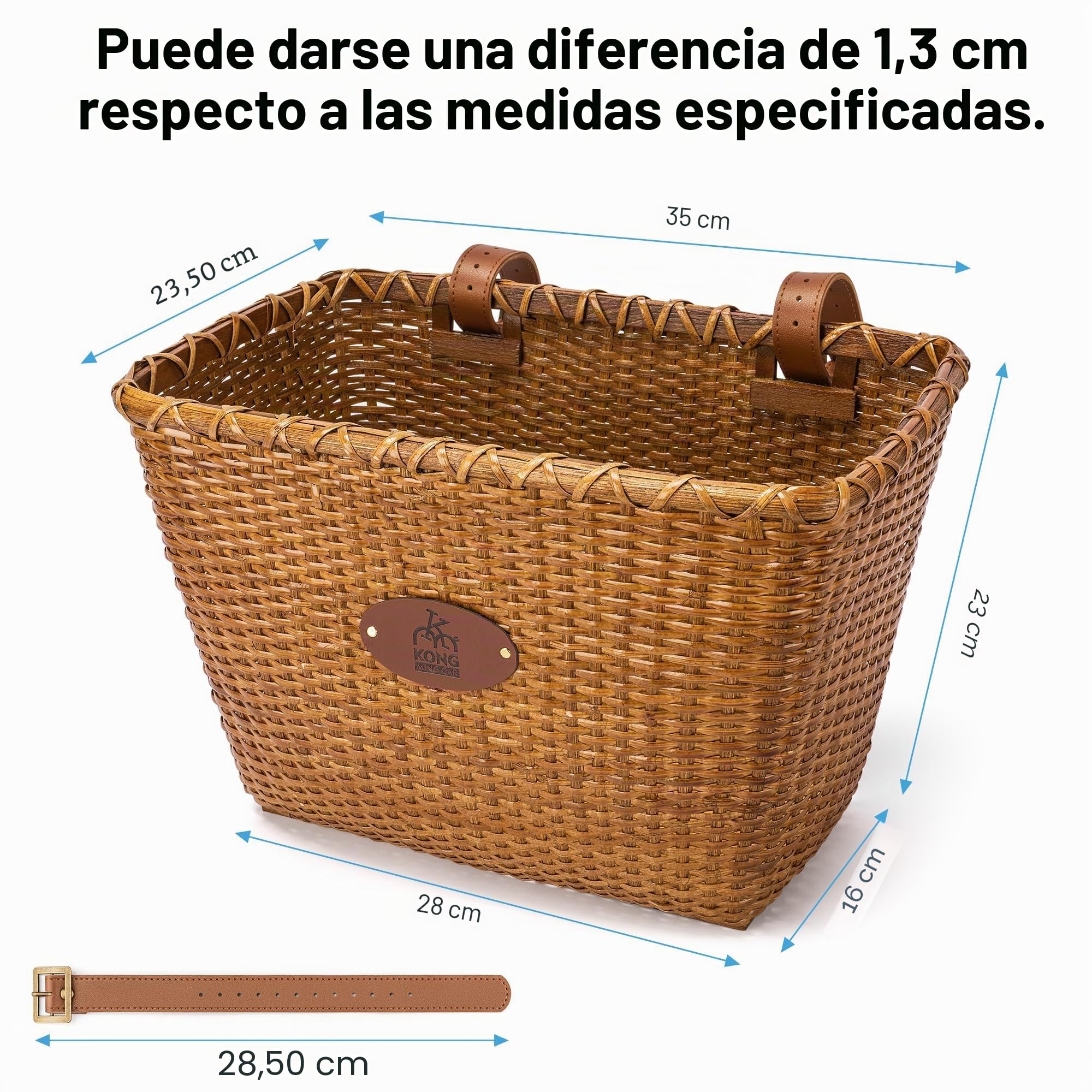 Cesta para bicicleta – diseño retro, robusta cesta para manillar con base de madera y soportes de cuero, ideal como cesta delantera para bicicleta