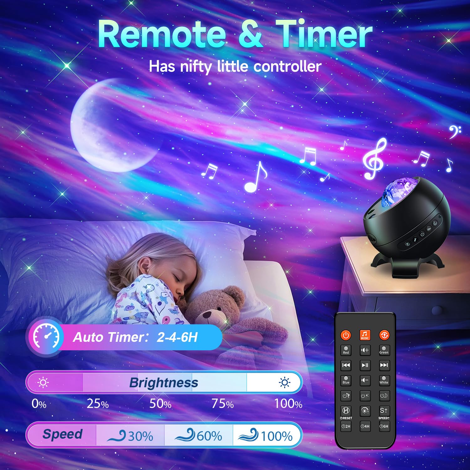 Projektor gwiaździstego nieba COOLNIGHT dla dzieci, 180 trybów świetlnych, 5 filmów księżyca, lampa Aurora Galaxy, 15 białych dźwięków nocnego nieba, projektor 5.3 HiFi Bluetooth, lampa polarnej