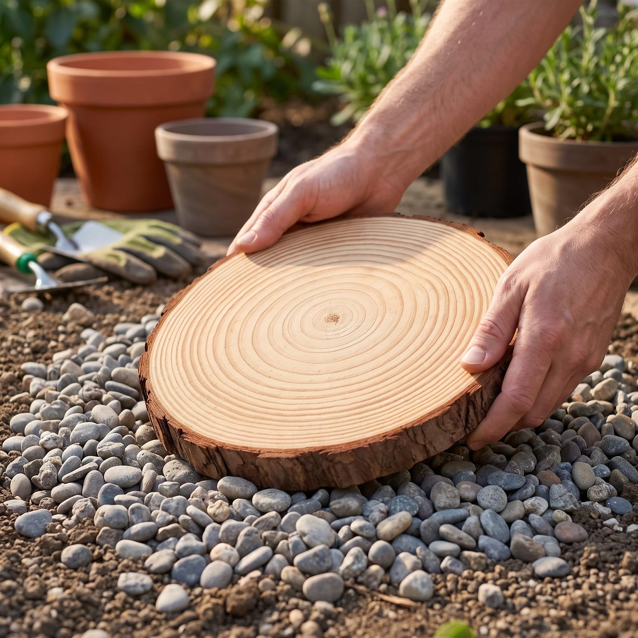 4 Pièces Pavé Extérieur Rond à Motif Bois, Pierre de Gué