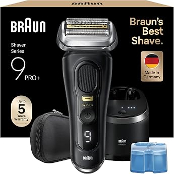 Braun Series 9 Pro + razor men Electric electric shaver with 5 Pro shaving elements Long hair cutter ProTrimmer & cleaning station 60 min Running time Made in Germany 9560cc Black