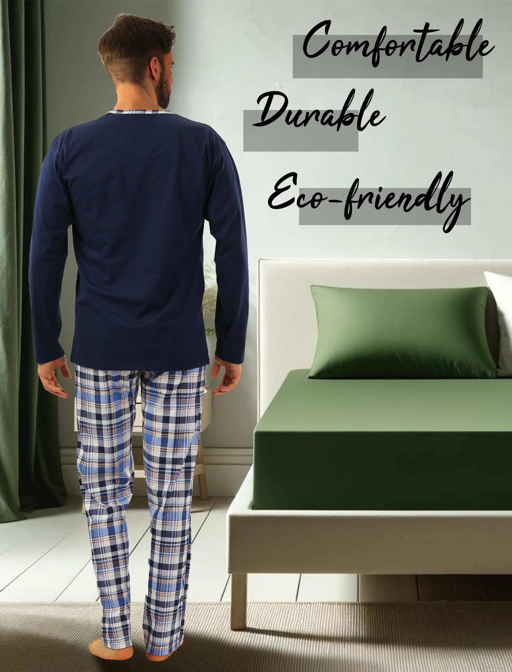 Sesto Senso Pijama Hombre Largo Invierno Clásico Algodon 2 Piezas Ropa De Dormir Conjunto Camisa Manga Larga Pantalones Largos M Jasiek 2188/17