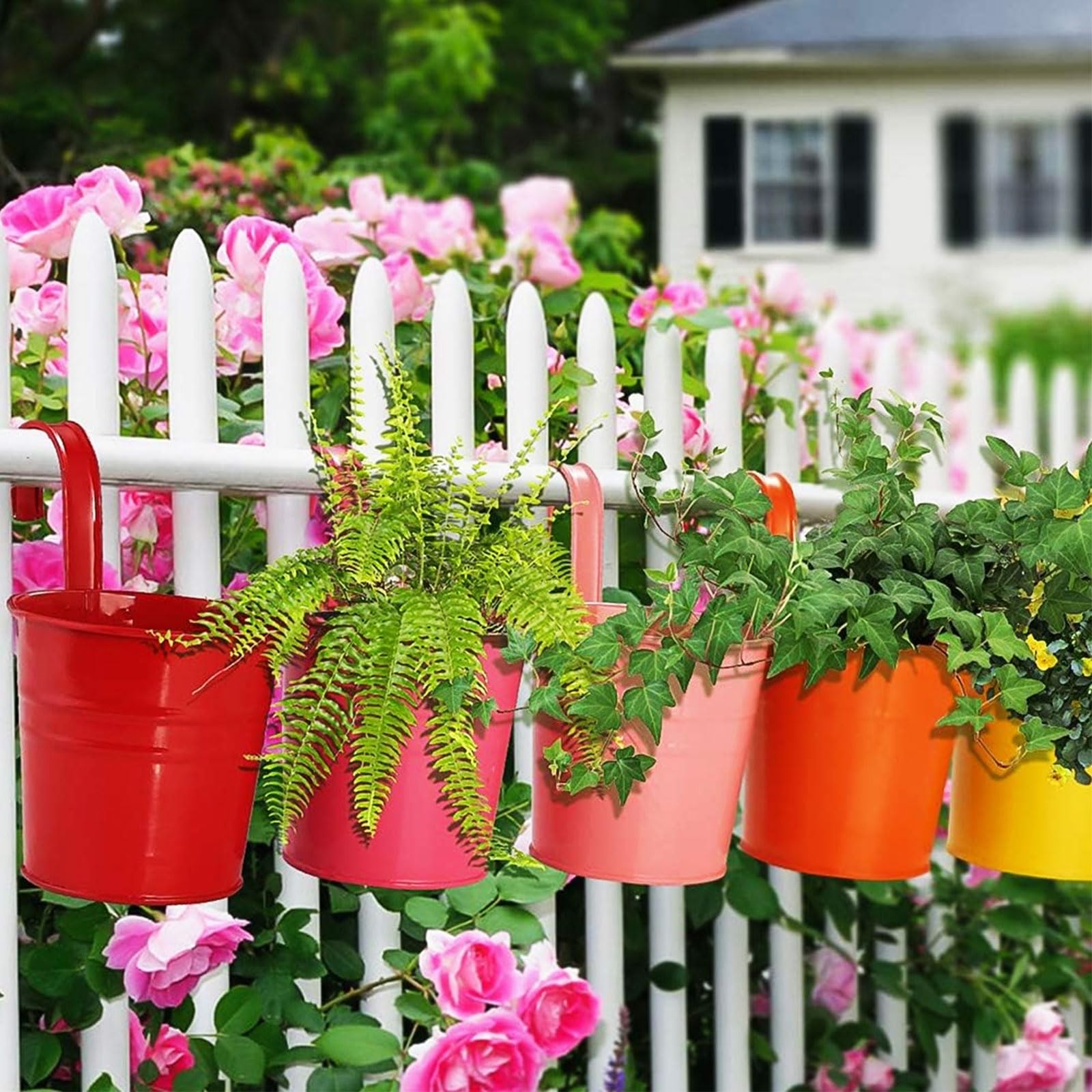 10 Vasi Da Fiori In Metallo Da Appendere, 10 Cm, Zincati E Verniciati, Con Fori Di Drenaggio, Per Balcone E Giardino - 2