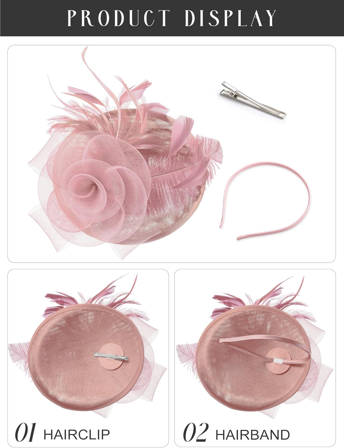 SWEETV Flower Sinamay Tea Party Fascinators for Women, Kentucky Derby Hats for Church, Cocktail, Wedding, Fancy Dress Party - Image 4